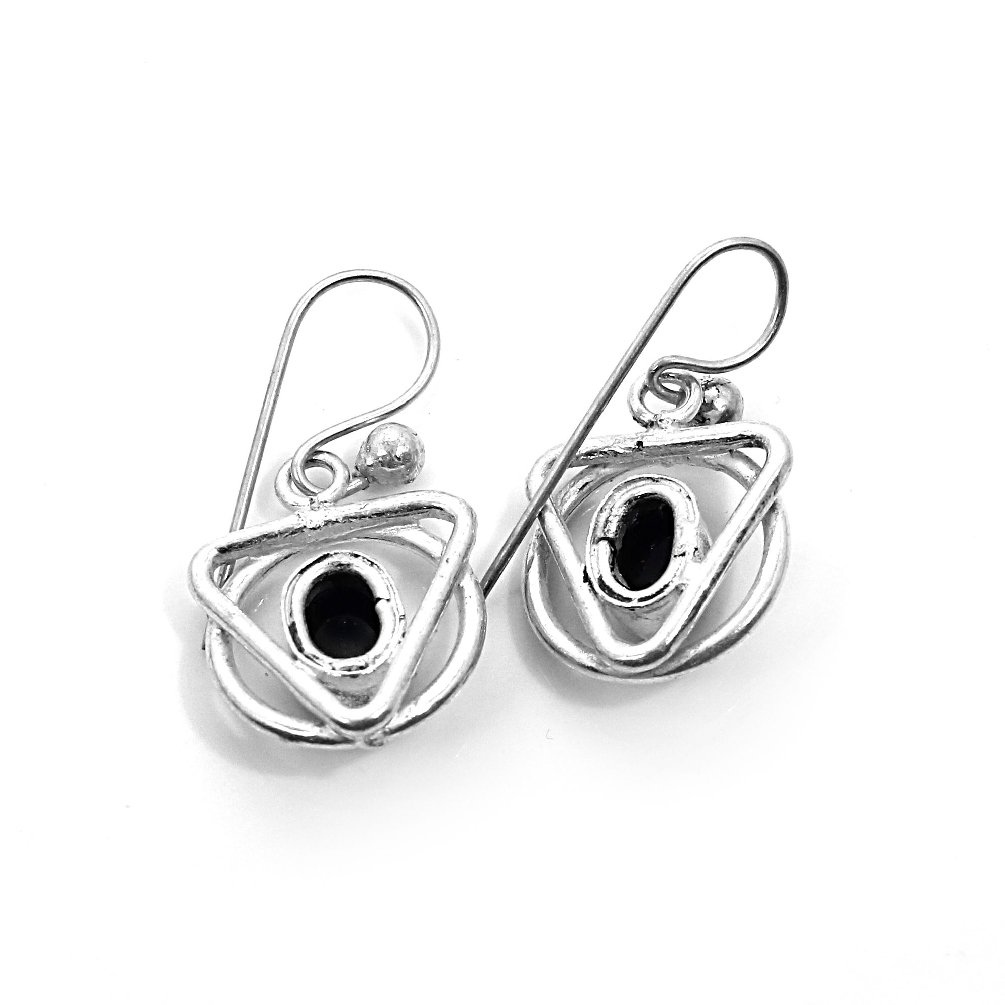 Natural Black Onyx Designer Silver Dangle Earrings