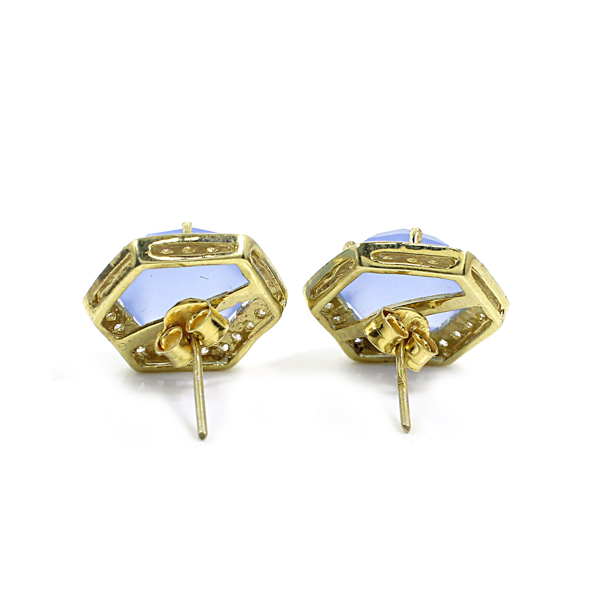 Natural Blue Chalcedony with CZ Silver Stud Earrings
