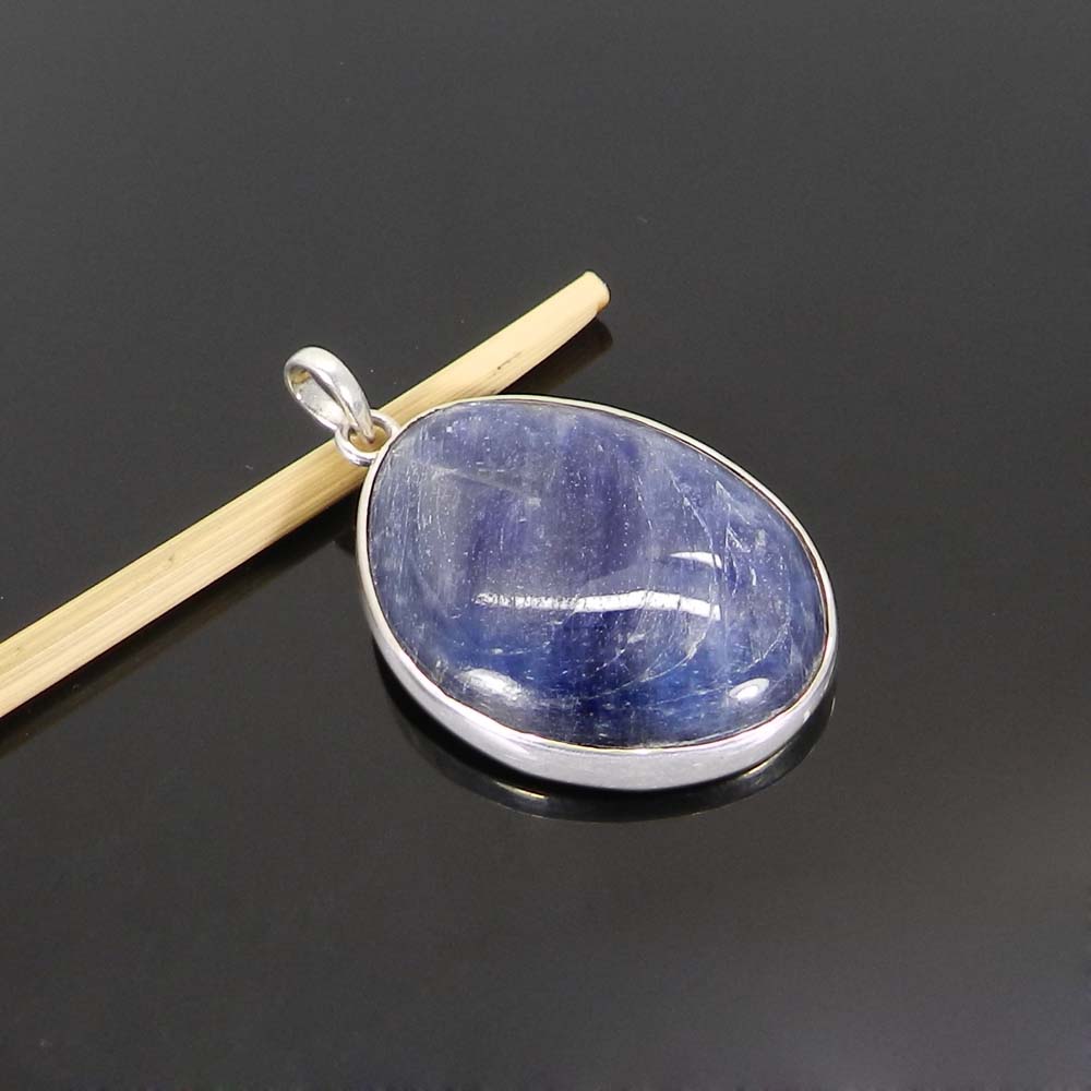 Natural Blue Kyanite 925 Sterling Silver Bezel Set Pendant