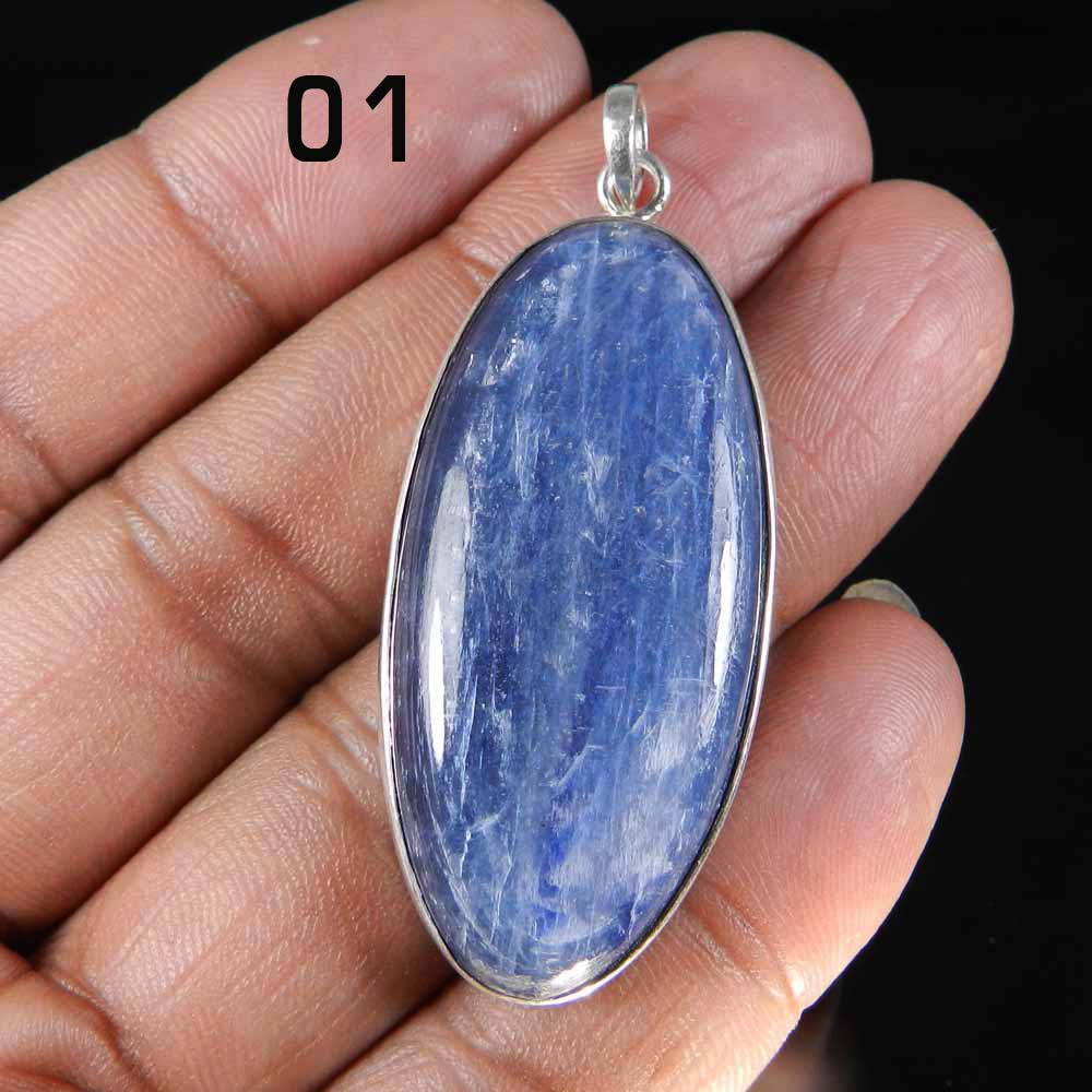 Natural Blue Kyanite 925 Sterling Silver Bezel Set Pendant