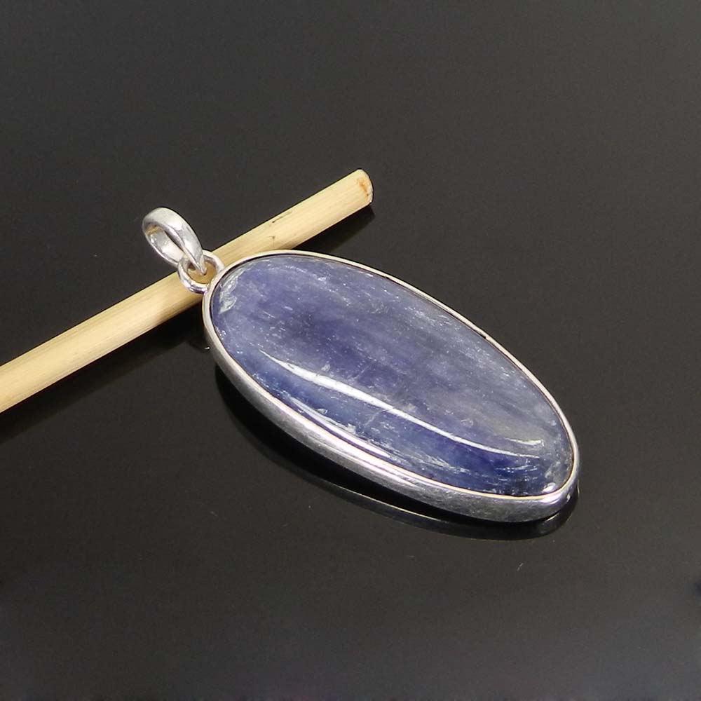 Natural Blue Kyanite 925 Sterling Silver Bezel Set Pendant