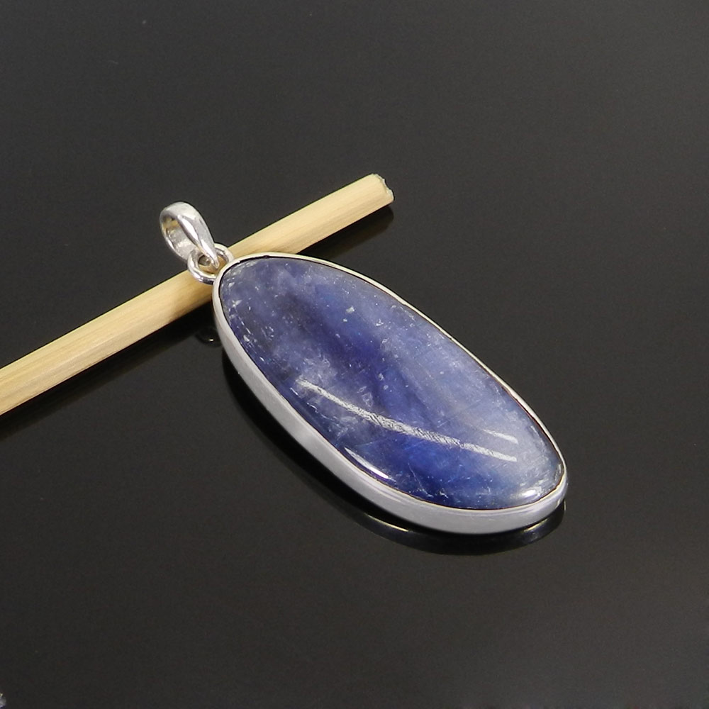 Natural Blue Kyanite 925 Sterling Silver Bezel Set Pendant