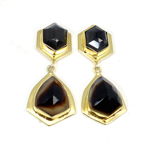 Natural Botswana Agate Gemstone Brass Gold Plated Earring