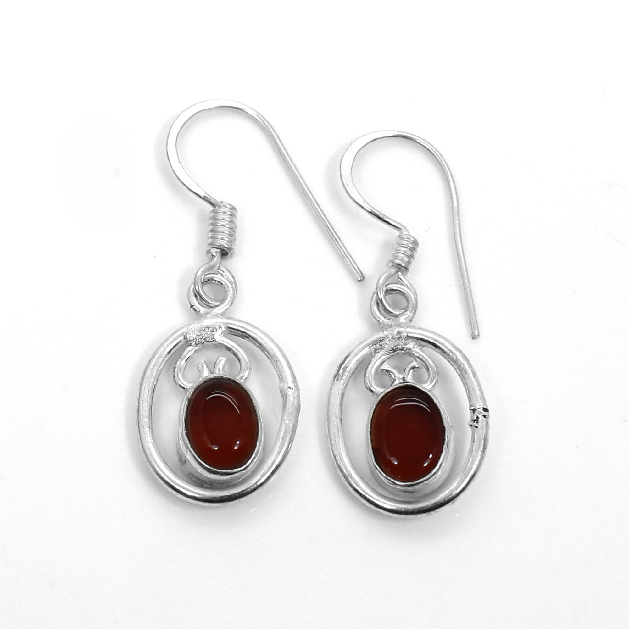 Natural Carnelian Silver Dangle Earrings