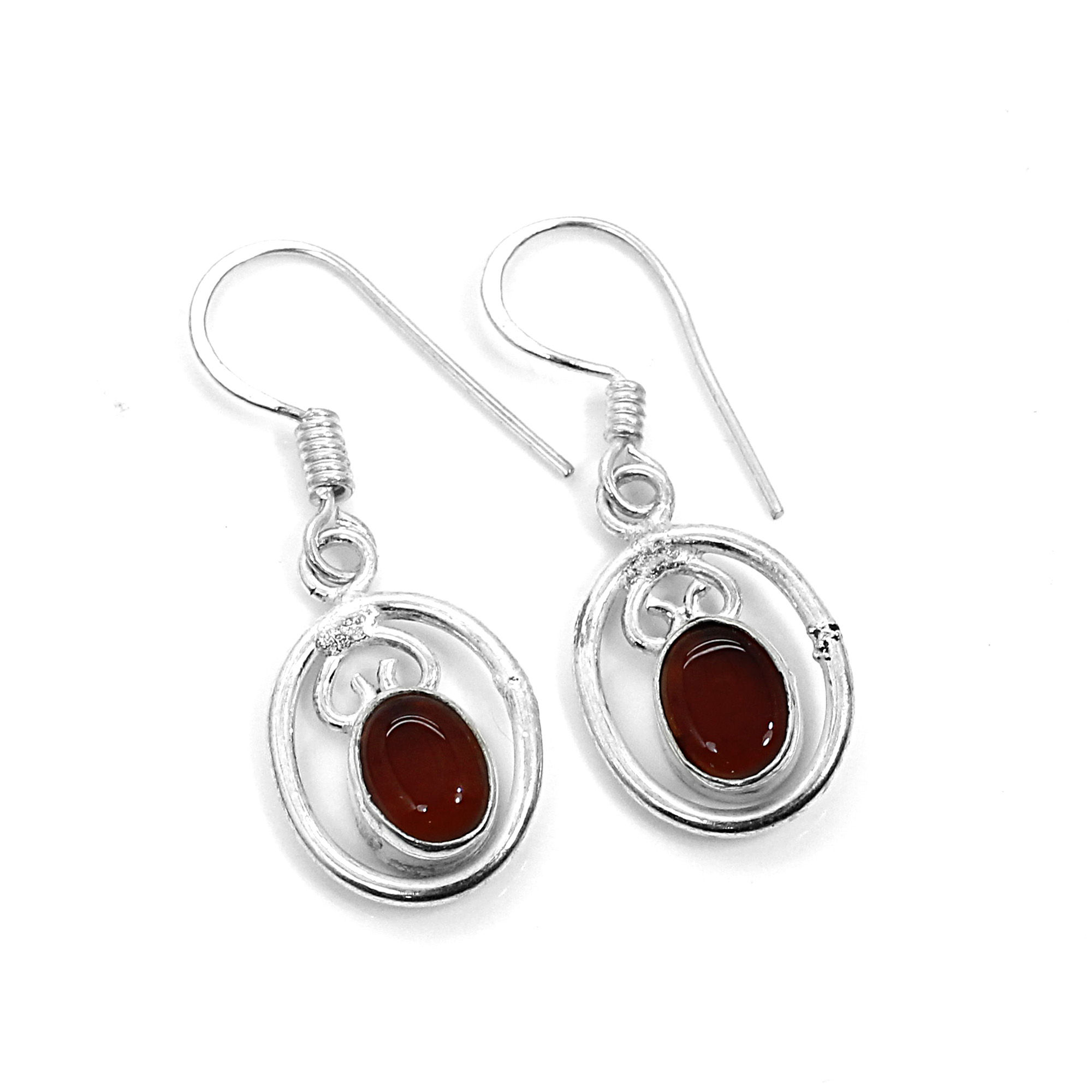 Natural Carnelian Silver Dangle Earrings