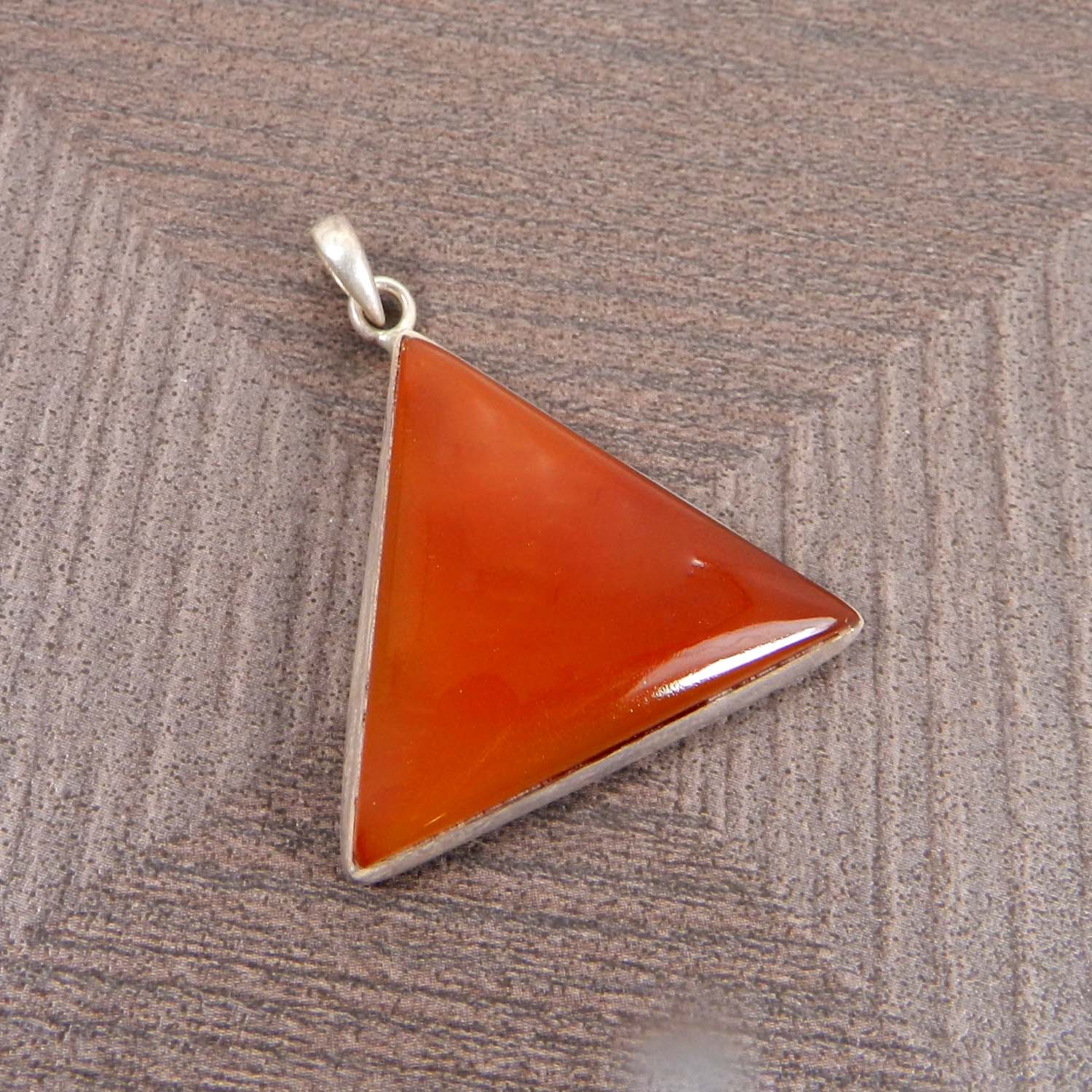 Natural Carnelian Triangle 925 Sterling Silver Bezel Set Pendant