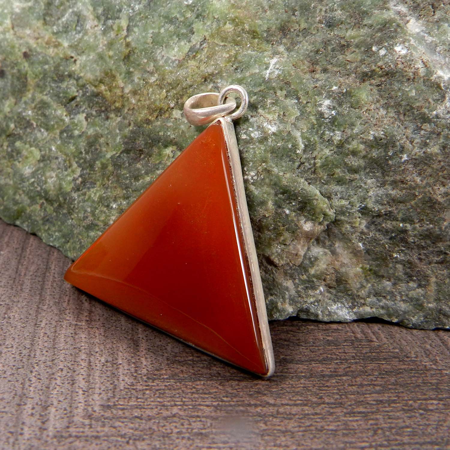 Natural Carnelian Triangle 925 Sterling Silver Bezel Set Pendant