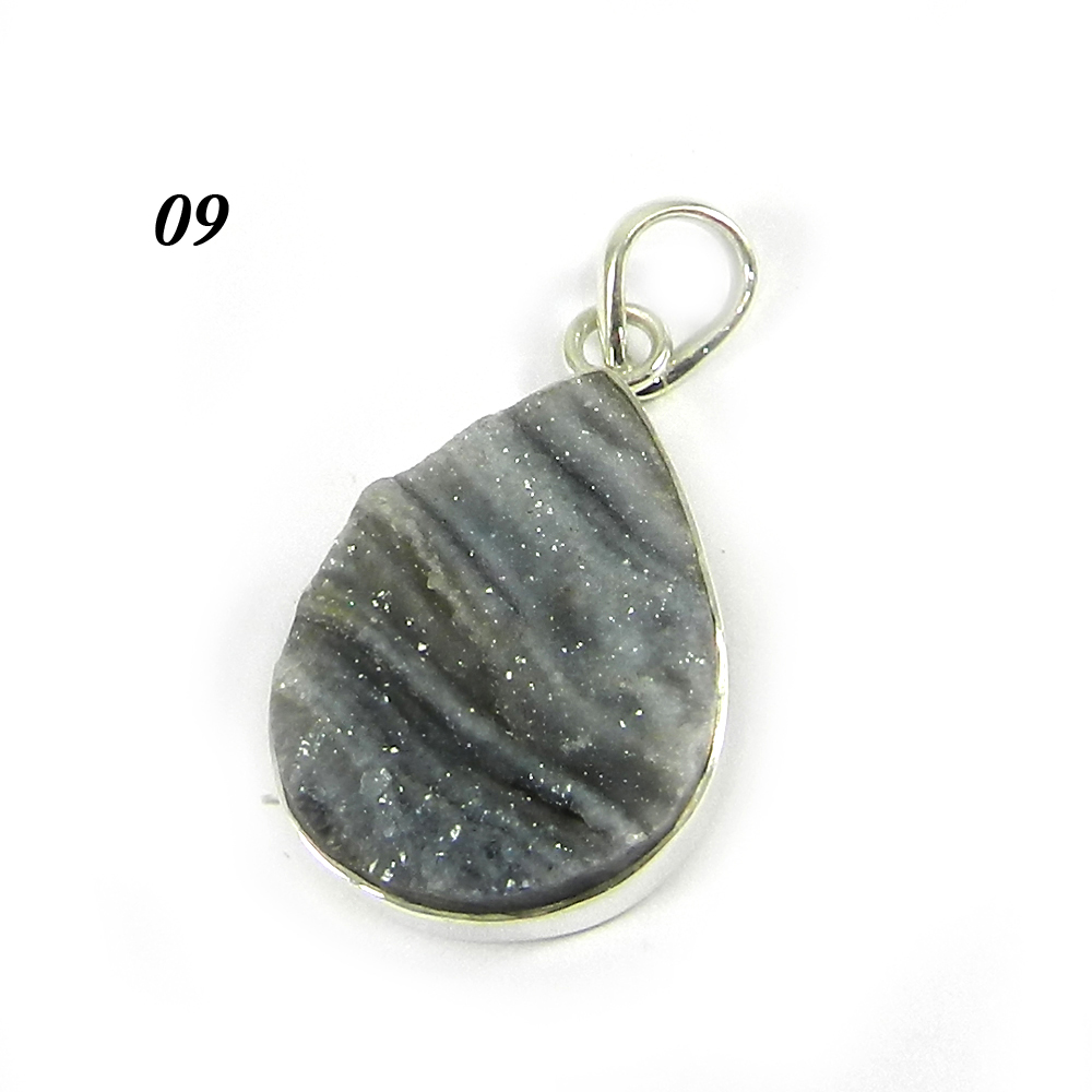 Natural Desert Druzy 925 Sterling Silver Bezel Set Pendant