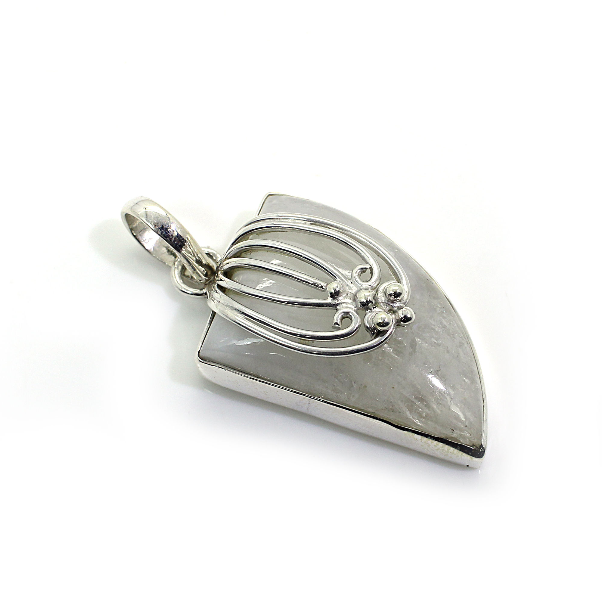 Natural Fancy Rainbow Moonstone Silver Pendant