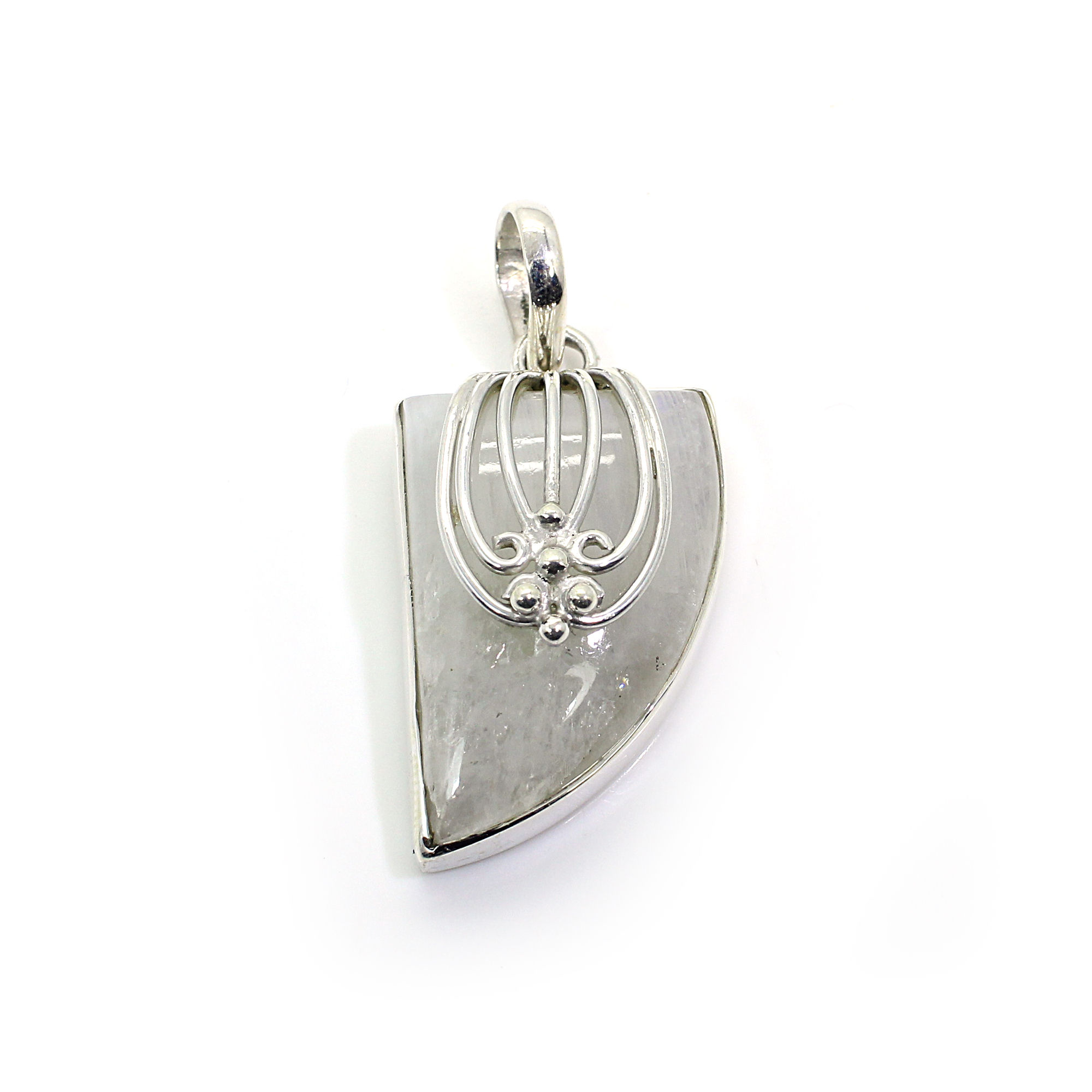 Natural Fancy Rainbow Moonstone Silver Pendant