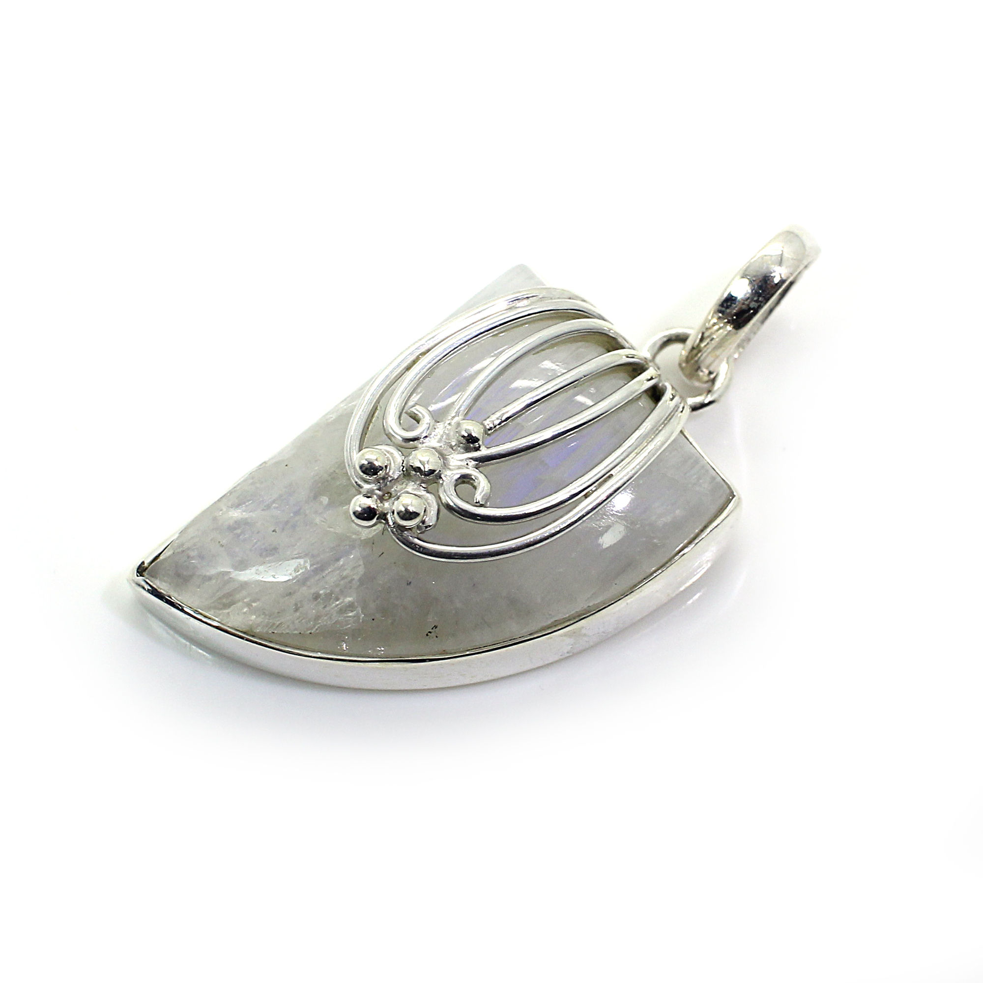 Natural Fancy Rainbow Moonstone Silver Pendant