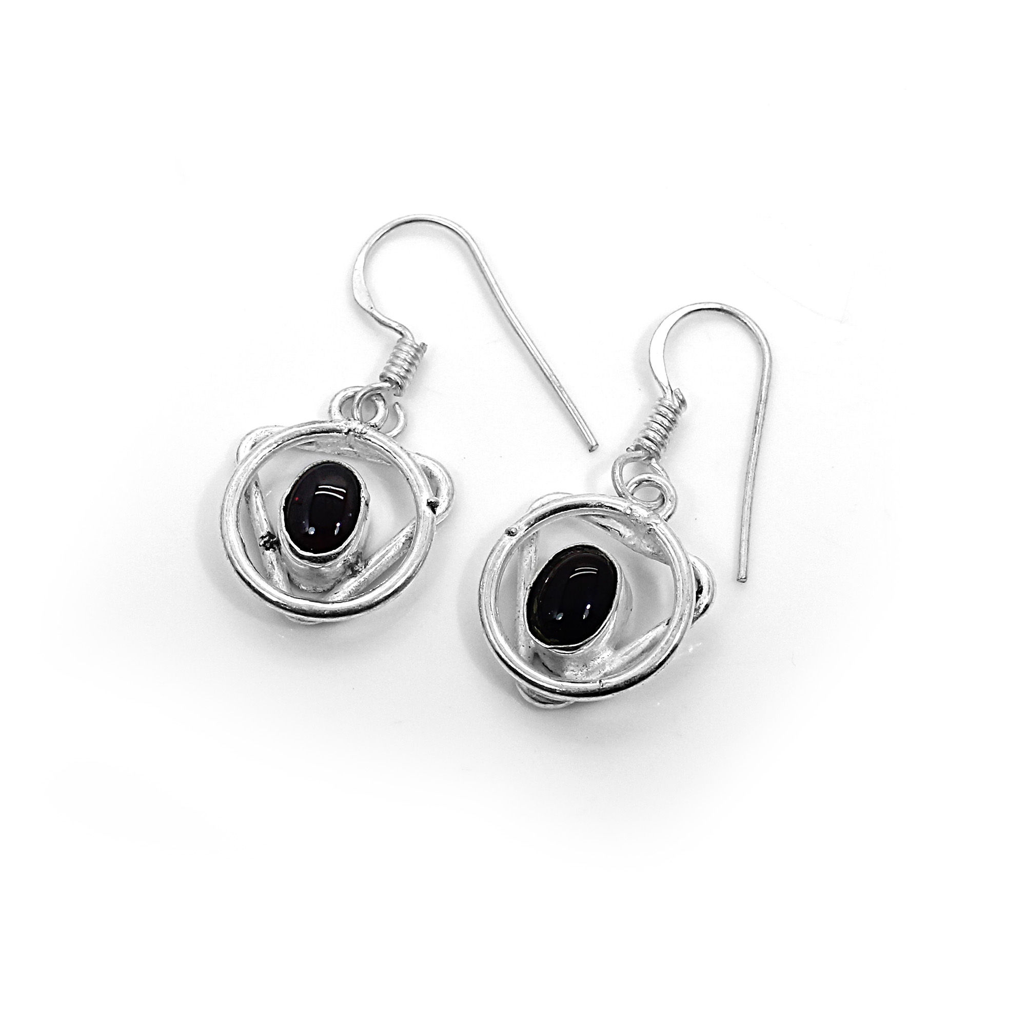 Natural Garnet Designer Silver Dangle Earrings