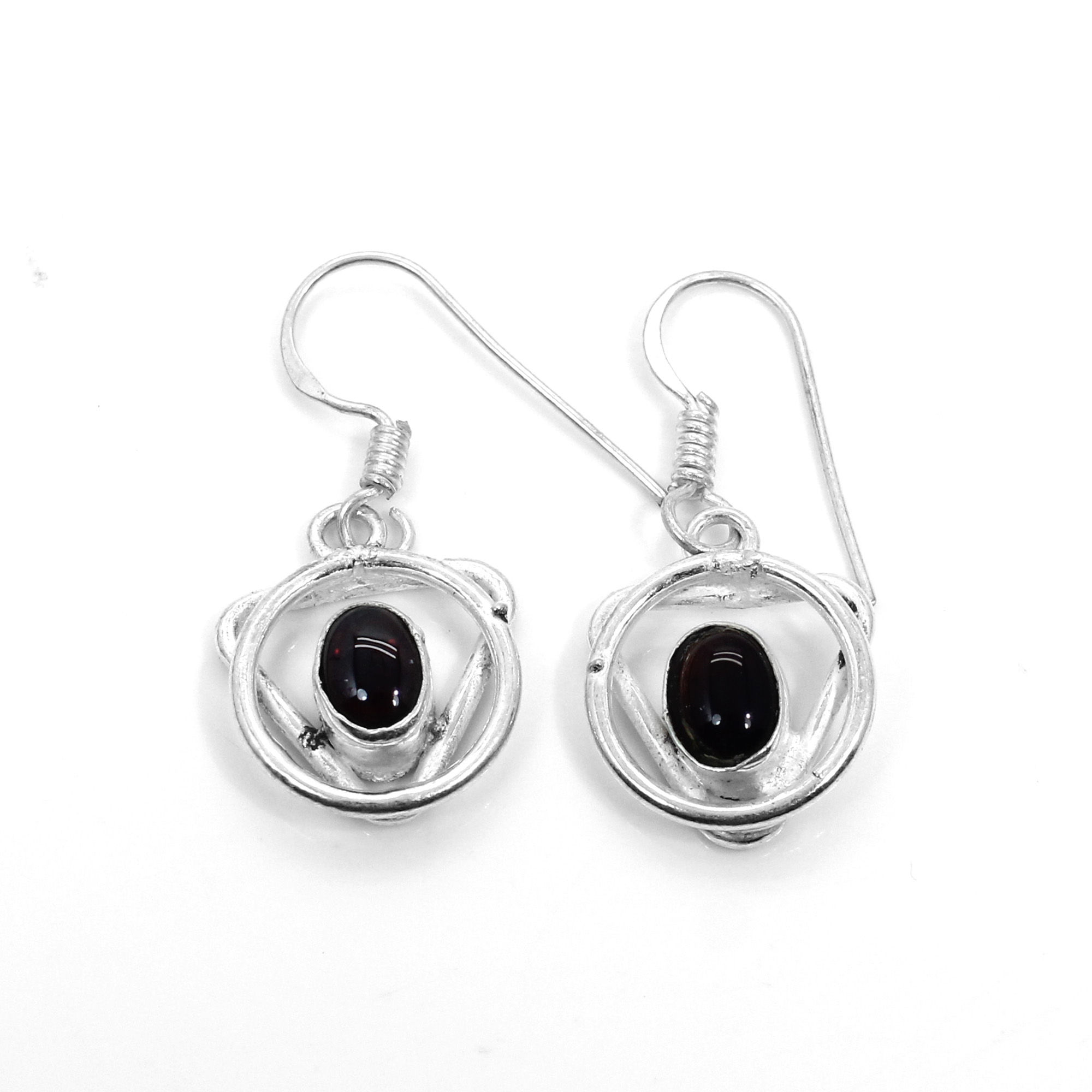 Natural Garnet Designer Silver Dangle Earrings