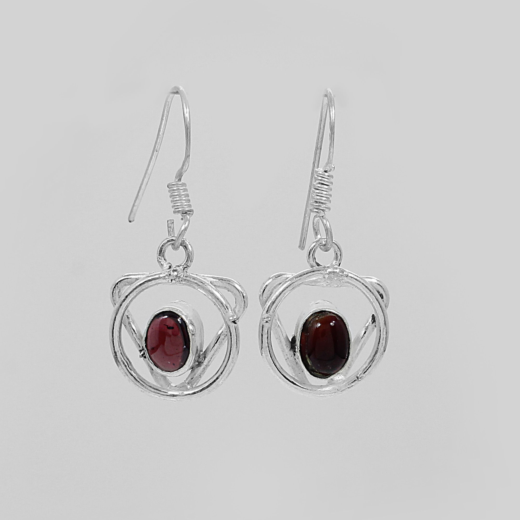 Natural Garnet Designer Silver Dangle Earrings