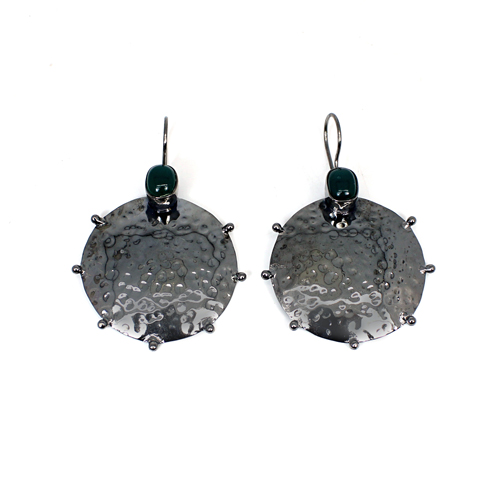 Natural Green Onyx Gemstone Brass Black Ruthenium Plated Earring