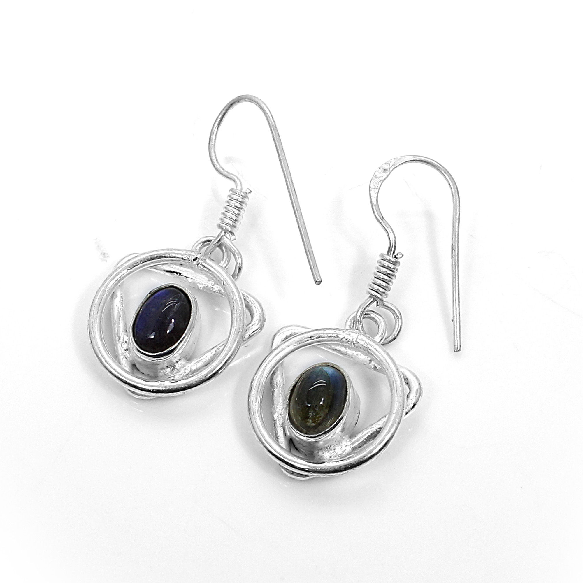 Natural Labradorite Designer Silver Dangle Earrings