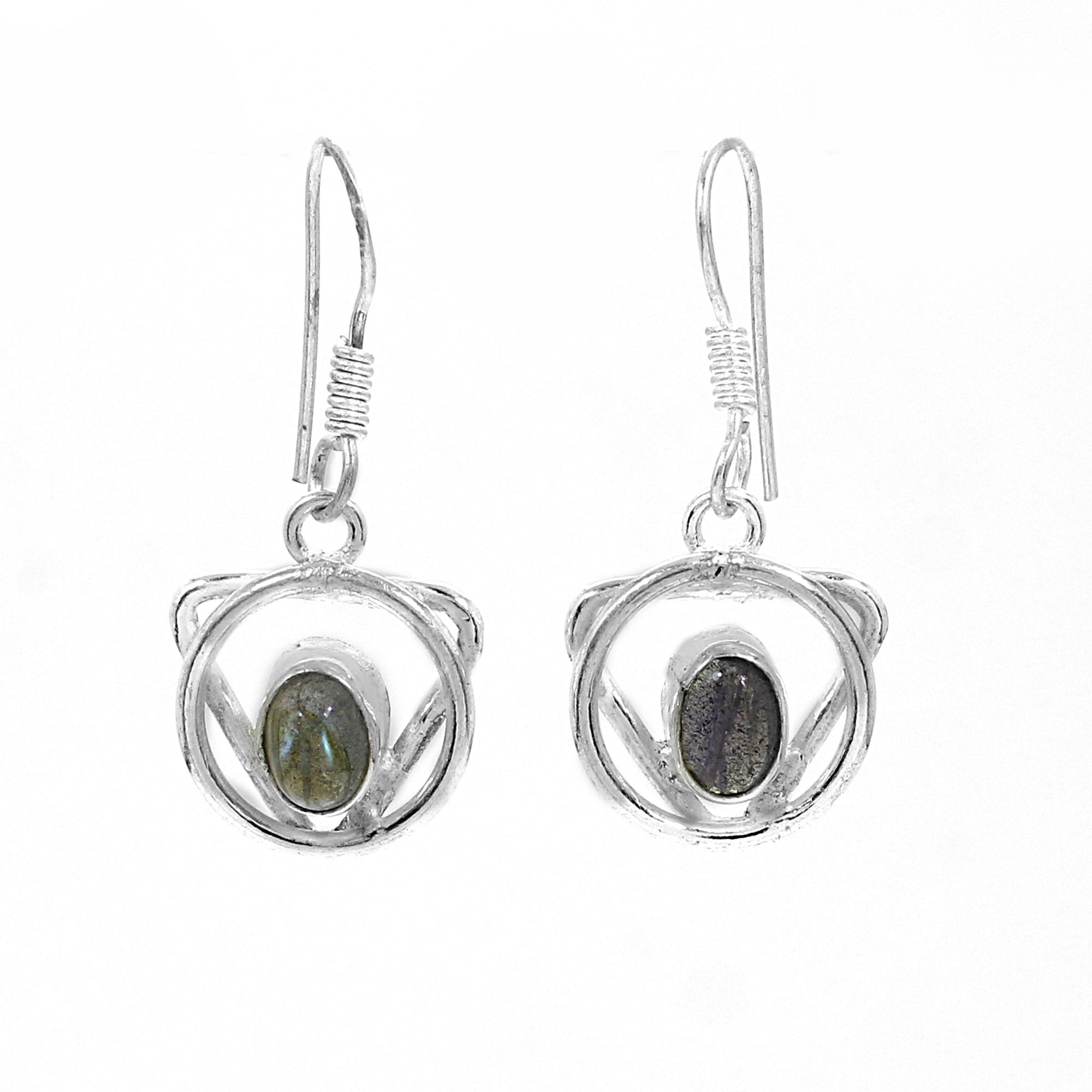 Natural Labradorite Designer Silver Dangle Earrings