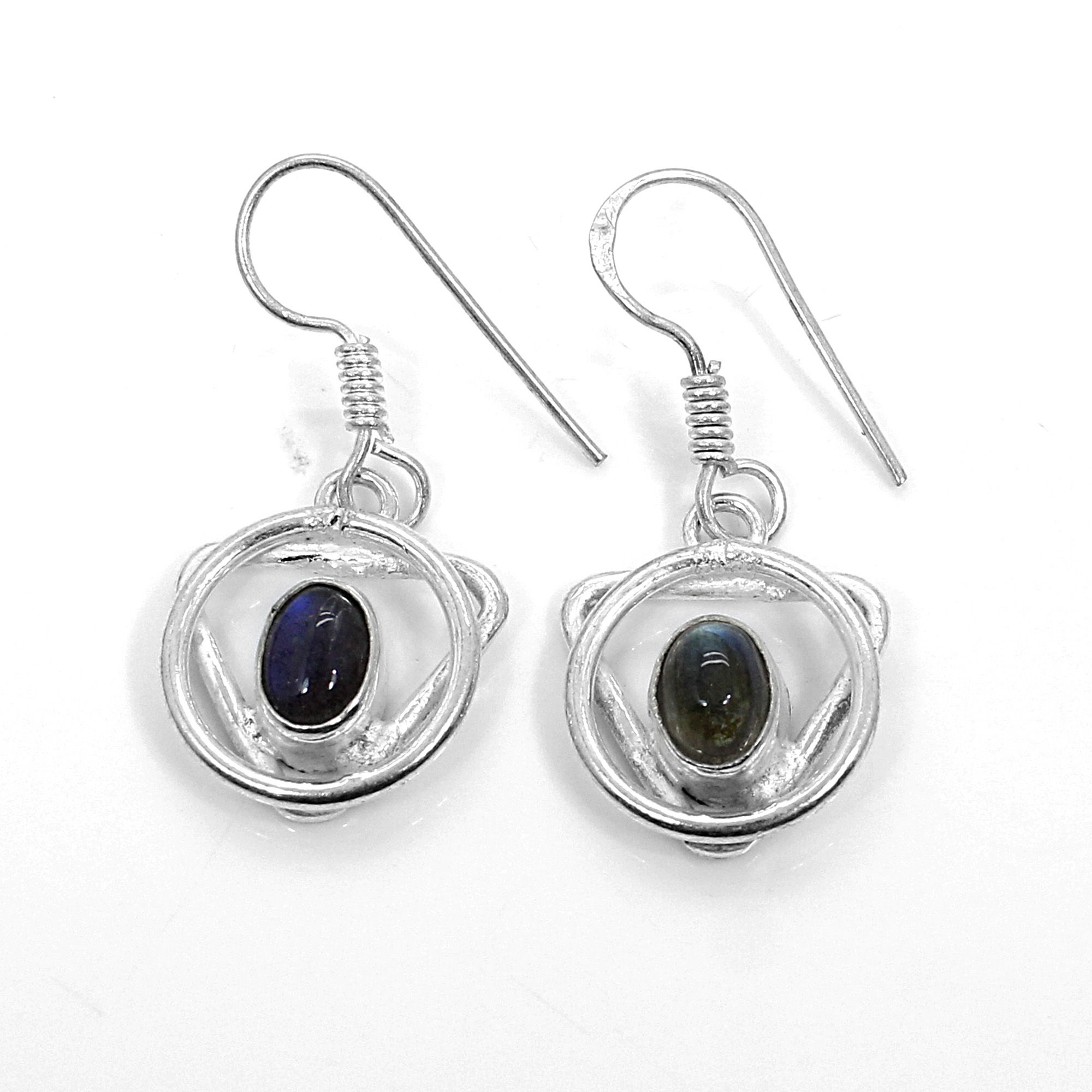 Natural Labradorite Designer Silver Dangle Earrings
