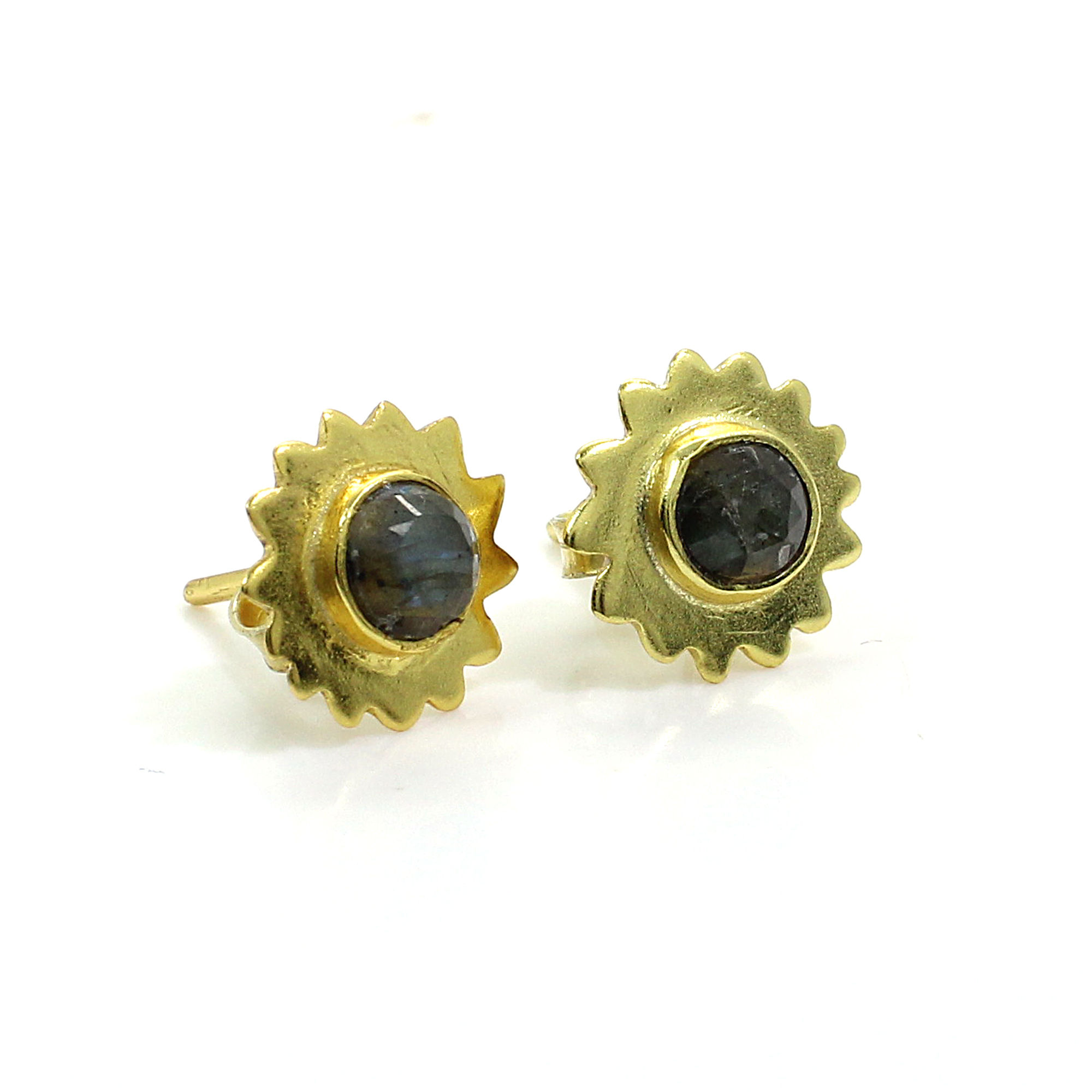 Natural Labradorite Sterling Silver Gold Plated Stud Earrings