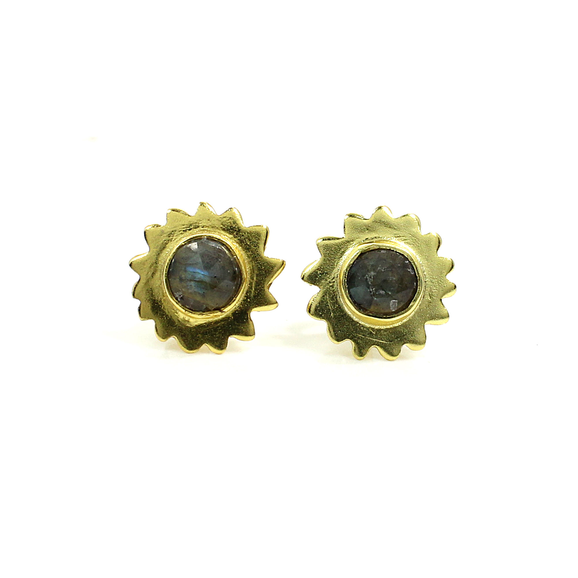 Natural Labradorite Sterling Silver Gold Plated Stud Earrings
