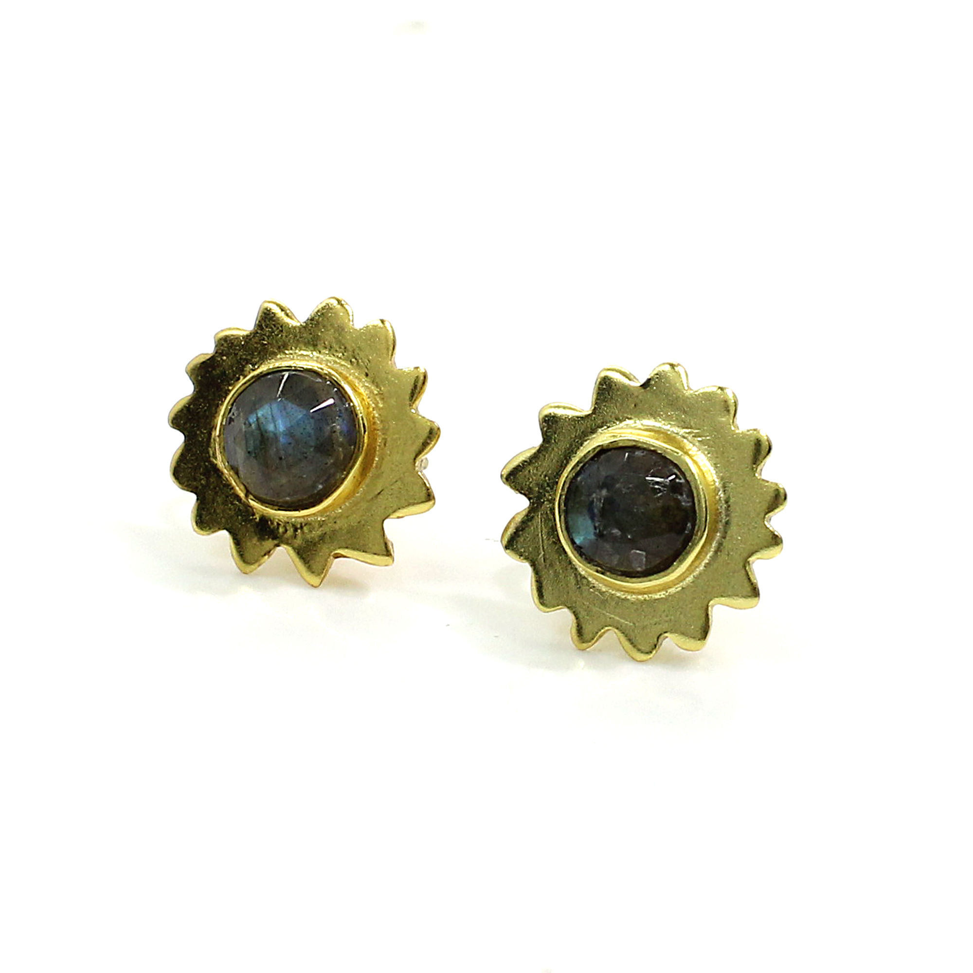 Natural Labradorite Sterling Silver Gold Plated Stud Earrings