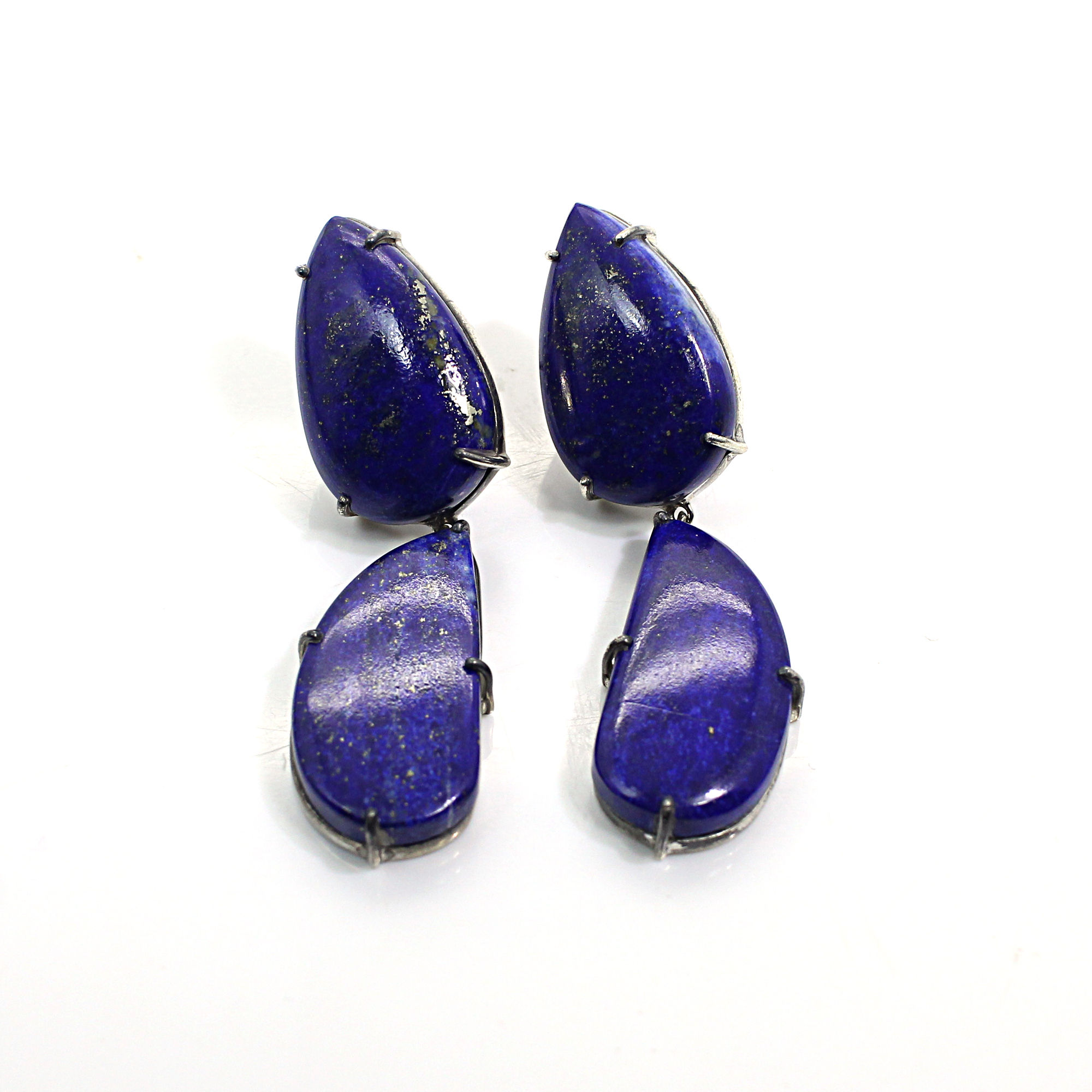 Natural Lapis Lazuli 925 Silver Prong Set Stud Earrings