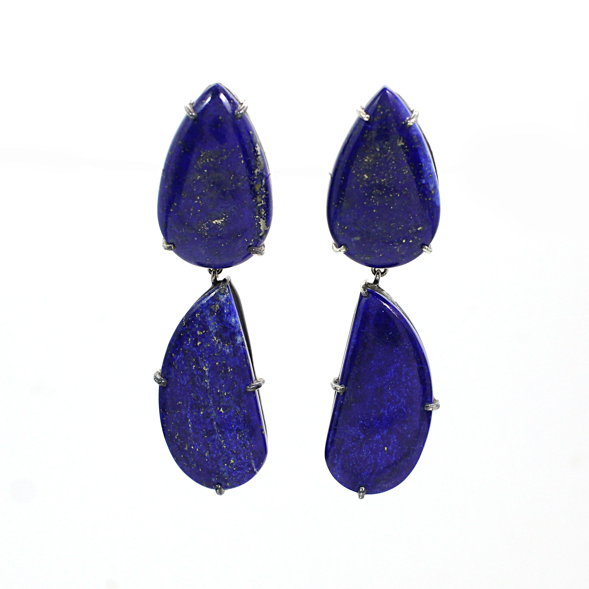 Natural Lapis Lazuli 925 Silver Prong Set Stud Earrings