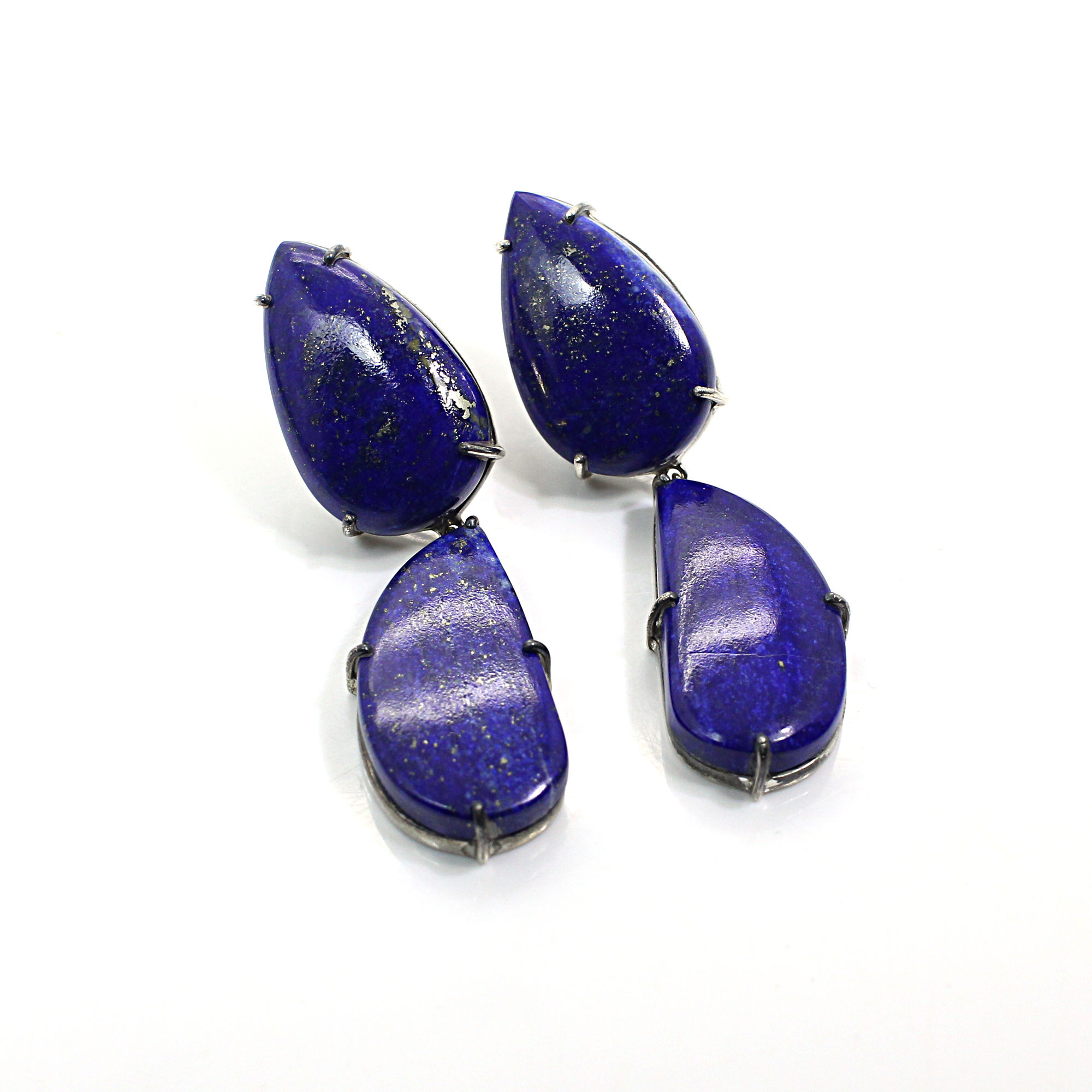 Natural Lapis Lazuli 925 Silver Prong Set Stud Earrings