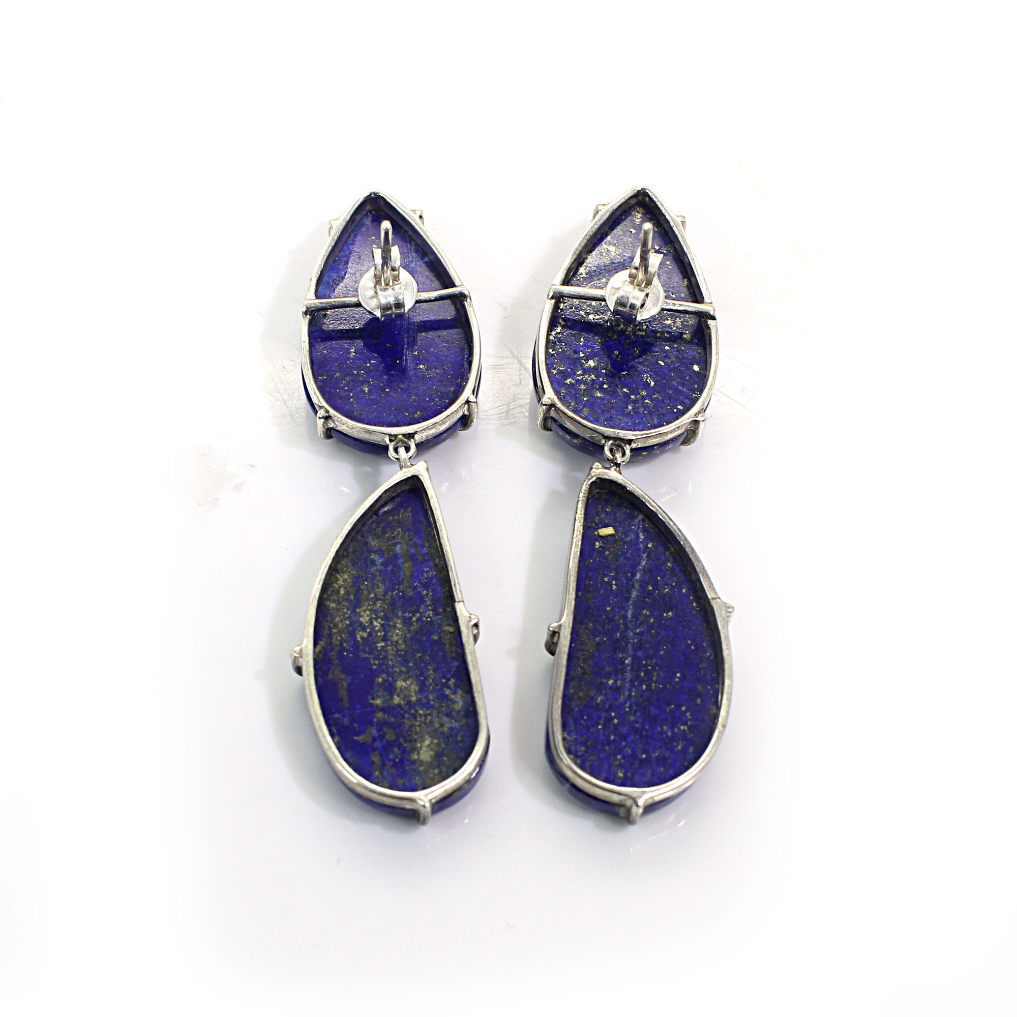 Natural Lapis Lazuli 925 Silver Prong Set Stud Earrings