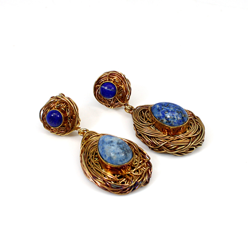 Natural Lapis Lazuli amp Sodalite Gemstone Brass Rose Gold Plated Earring