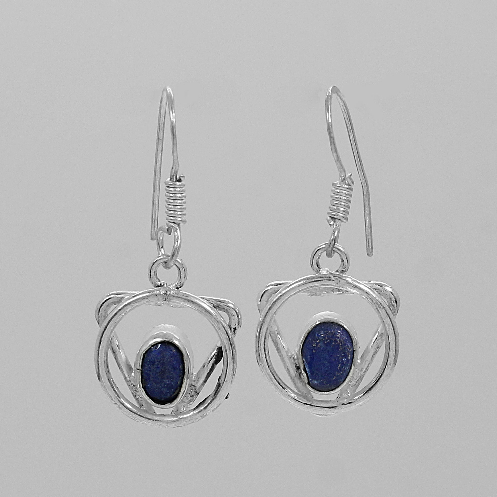 Natural Lapis Lazuli Designer Silver Dangle Earrings