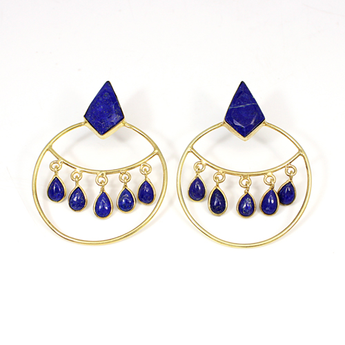 Natural Lapis Lazuli Gemstone Brass Gold Plated Earring