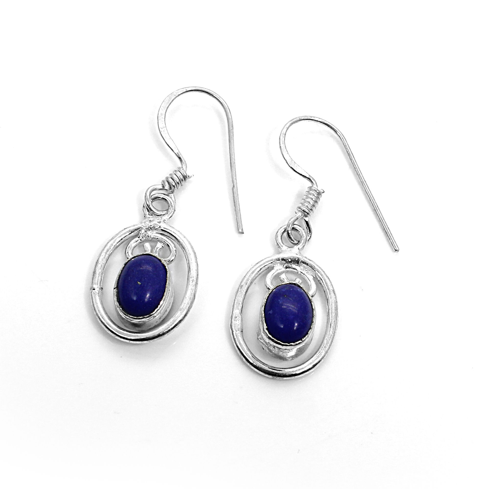 Natural Lapis Lazuli Silver Dangle Earrings