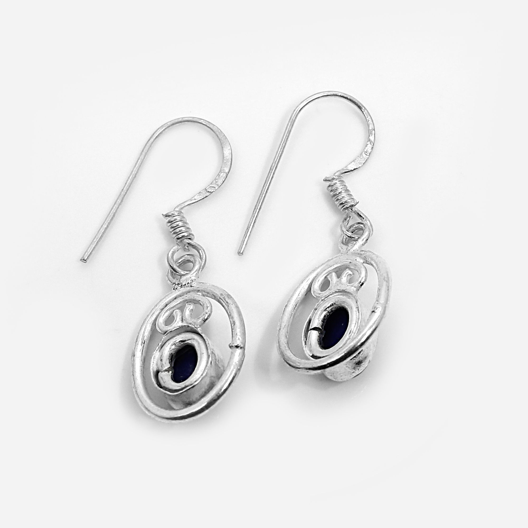 Natural Lapis Lazuli Silver Dangle Earrings