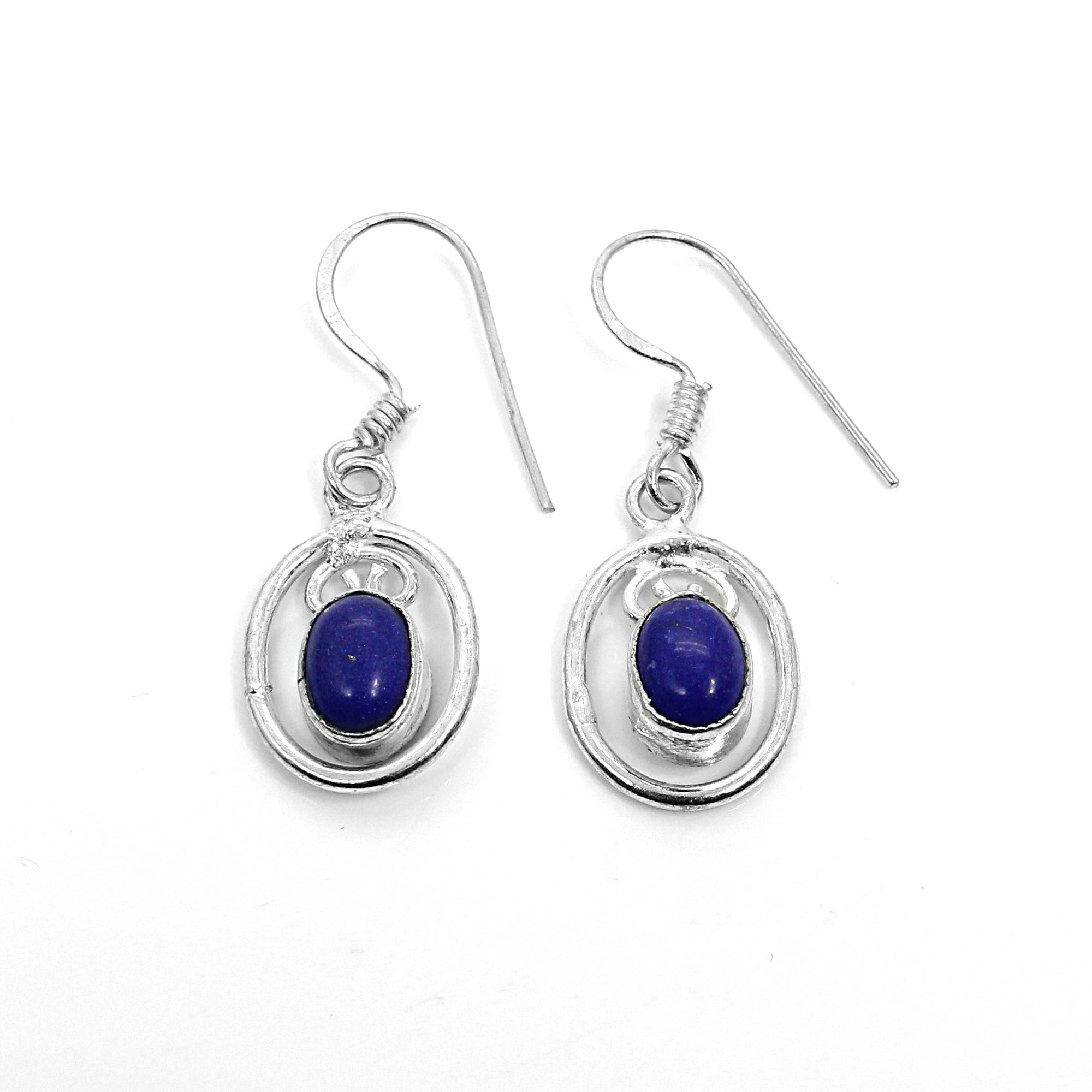 Natural Lapis Lazuli Silver Dangle Earrings