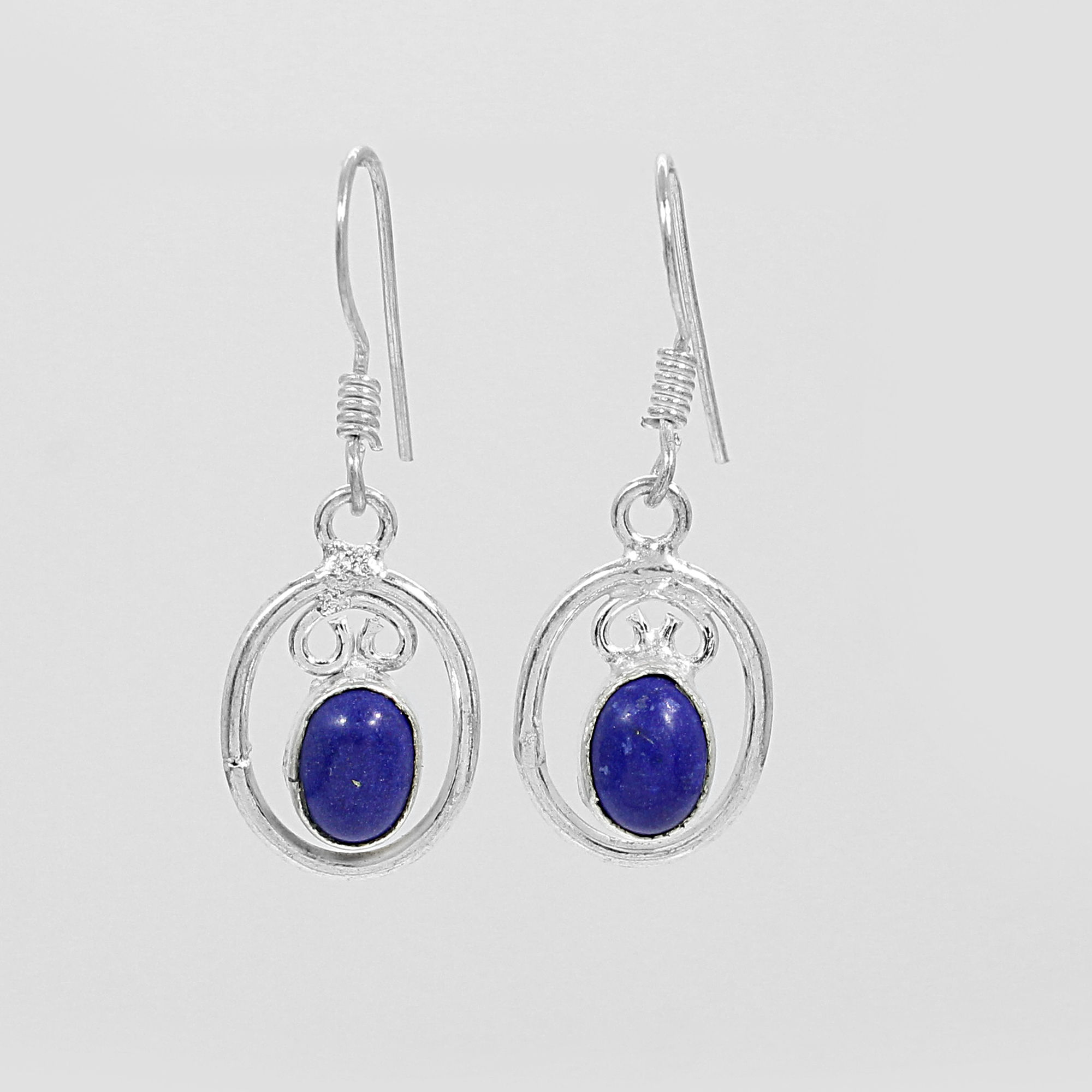 Natural Lapis Lazuli Silver Dangle Earrings