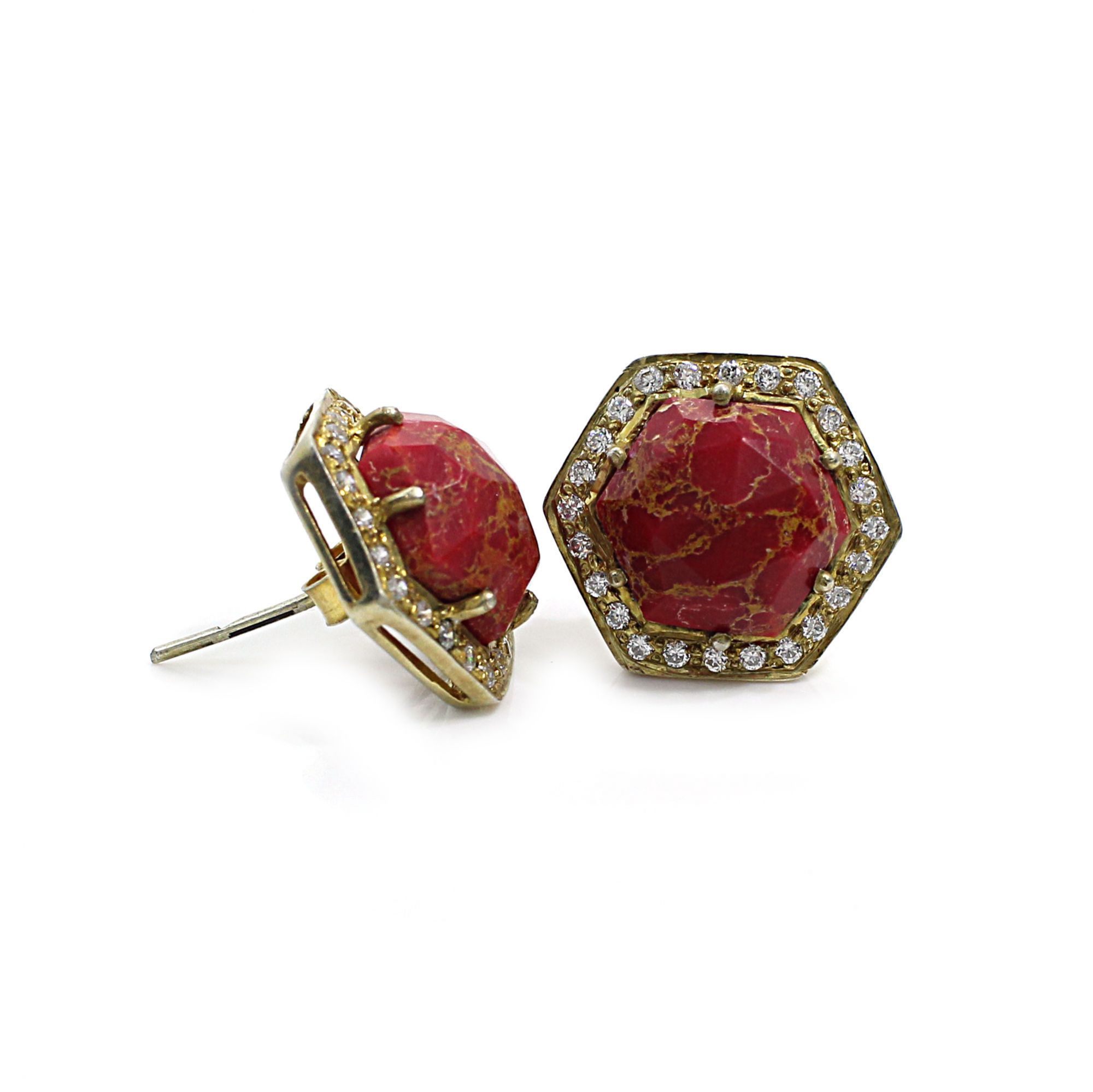 Natural Mohave Red Turquoise with CZ Silver Stud Earrings