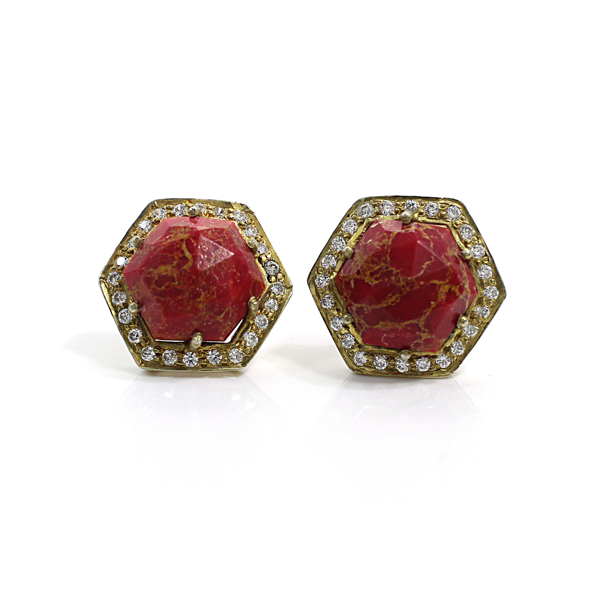 Natural Mohave Red Turquoise with CZ Silver Stud Earrings