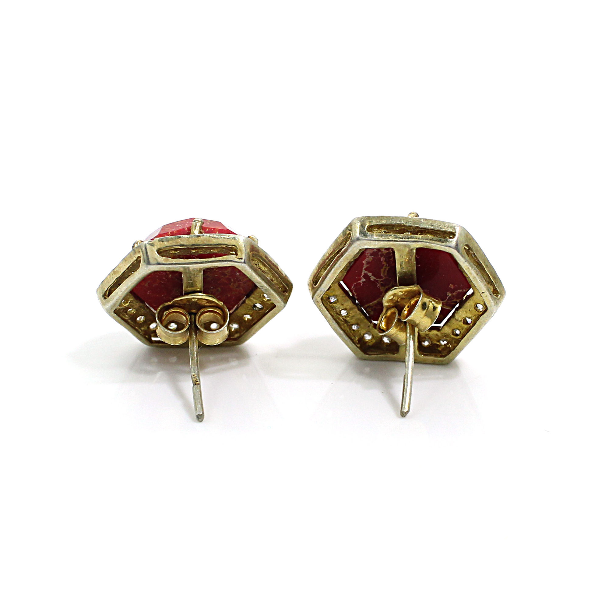 Natural Mohave Red Turquoise with CZ Silver Stud Earrings