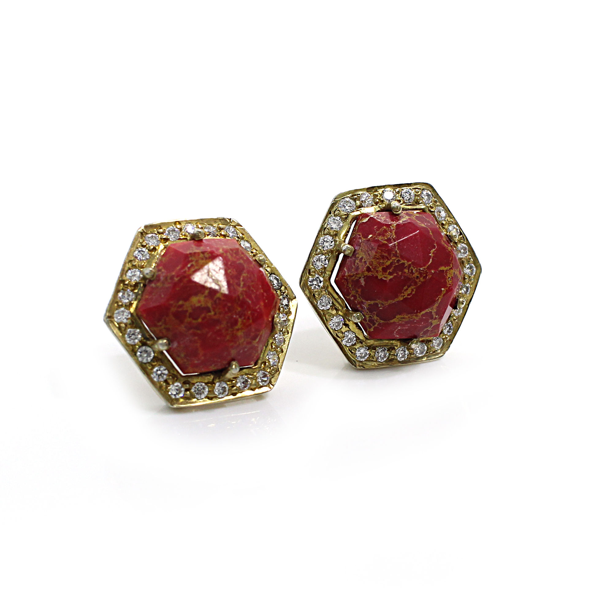 Natural Mohave Red Turquoise with CZ Silver Stud Earrings