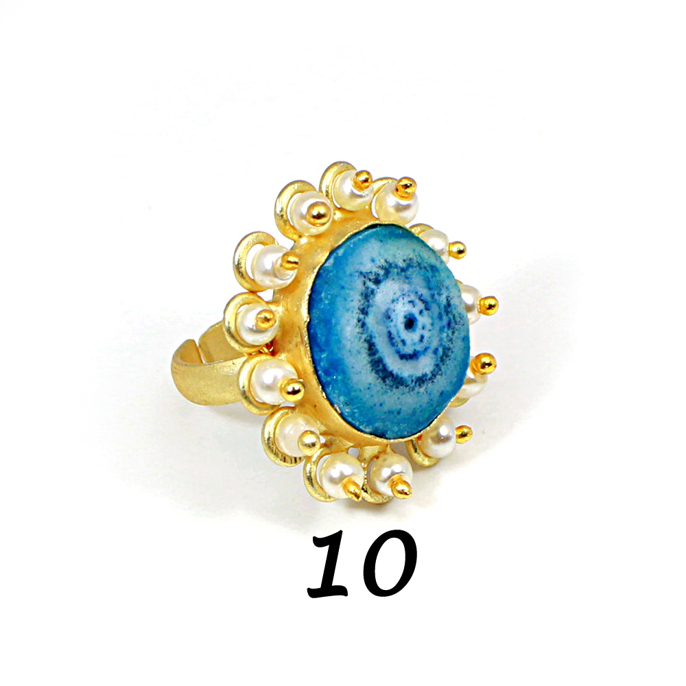 Natural Multi Solar Quartz Druzy amp Pearl Brass Vermeil Adjustable Ring