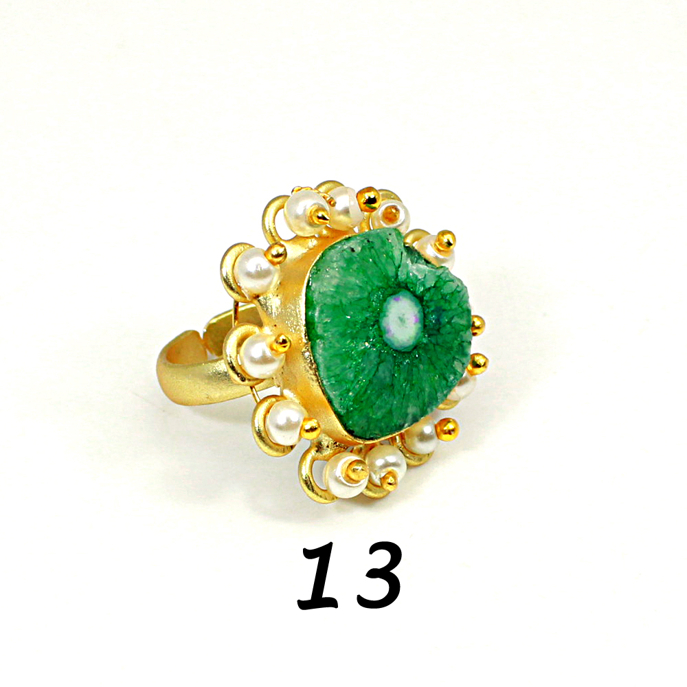 Natural Multi Solar Quartz Druzy amp Pearl Brass Vermeil Adjustable Ring