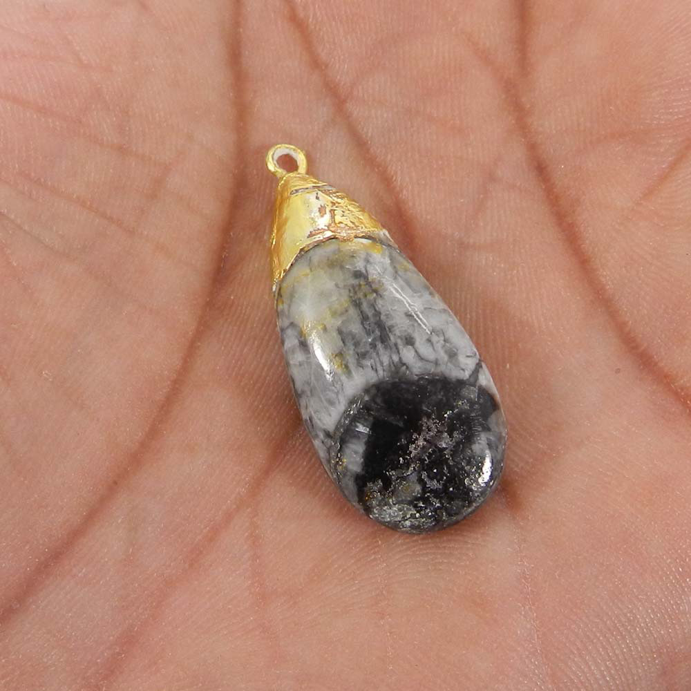 Natural Orthoceras Gold Electroplated Single Loop Connector