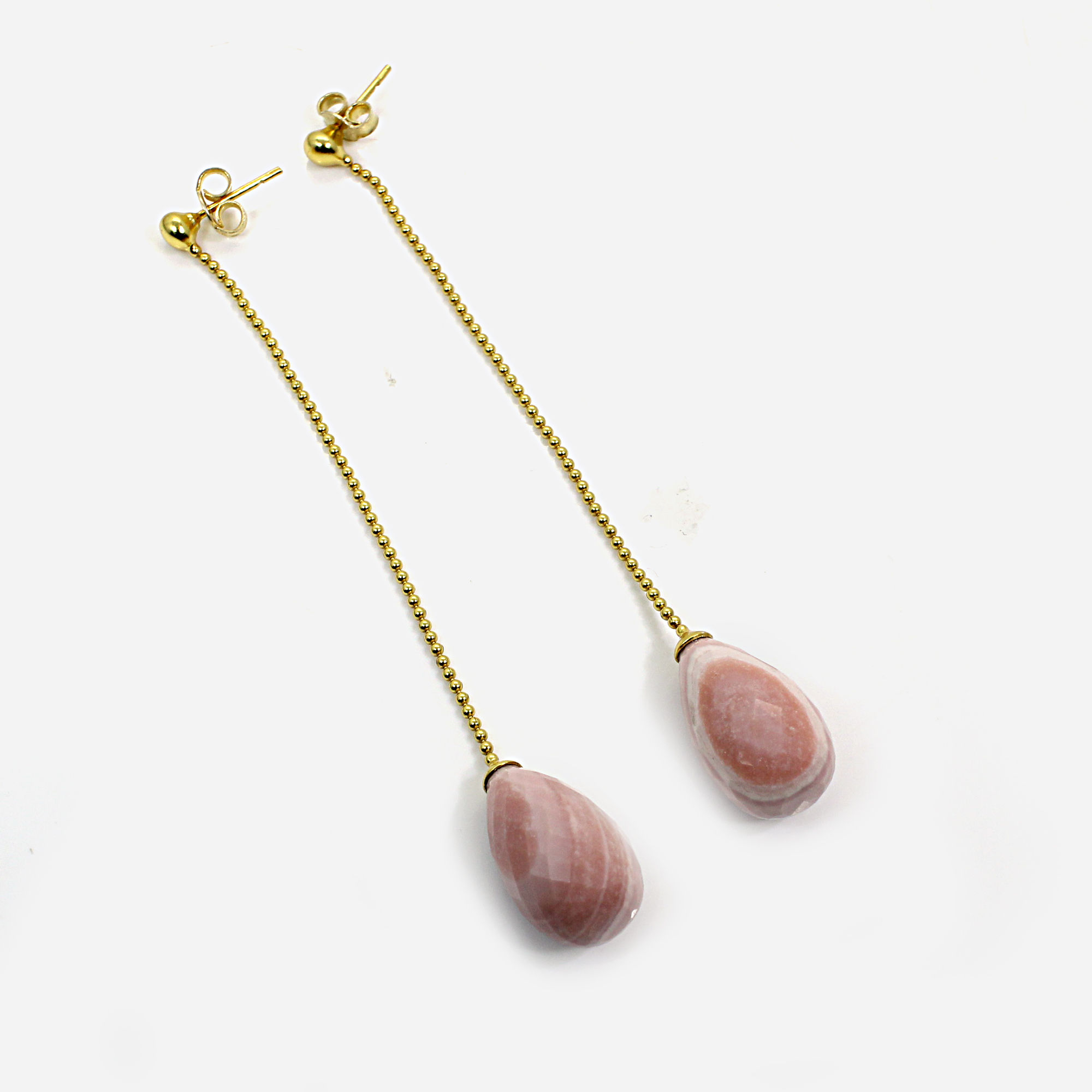 Natural Pink Opal 925 Silver Gold Plated Earrings