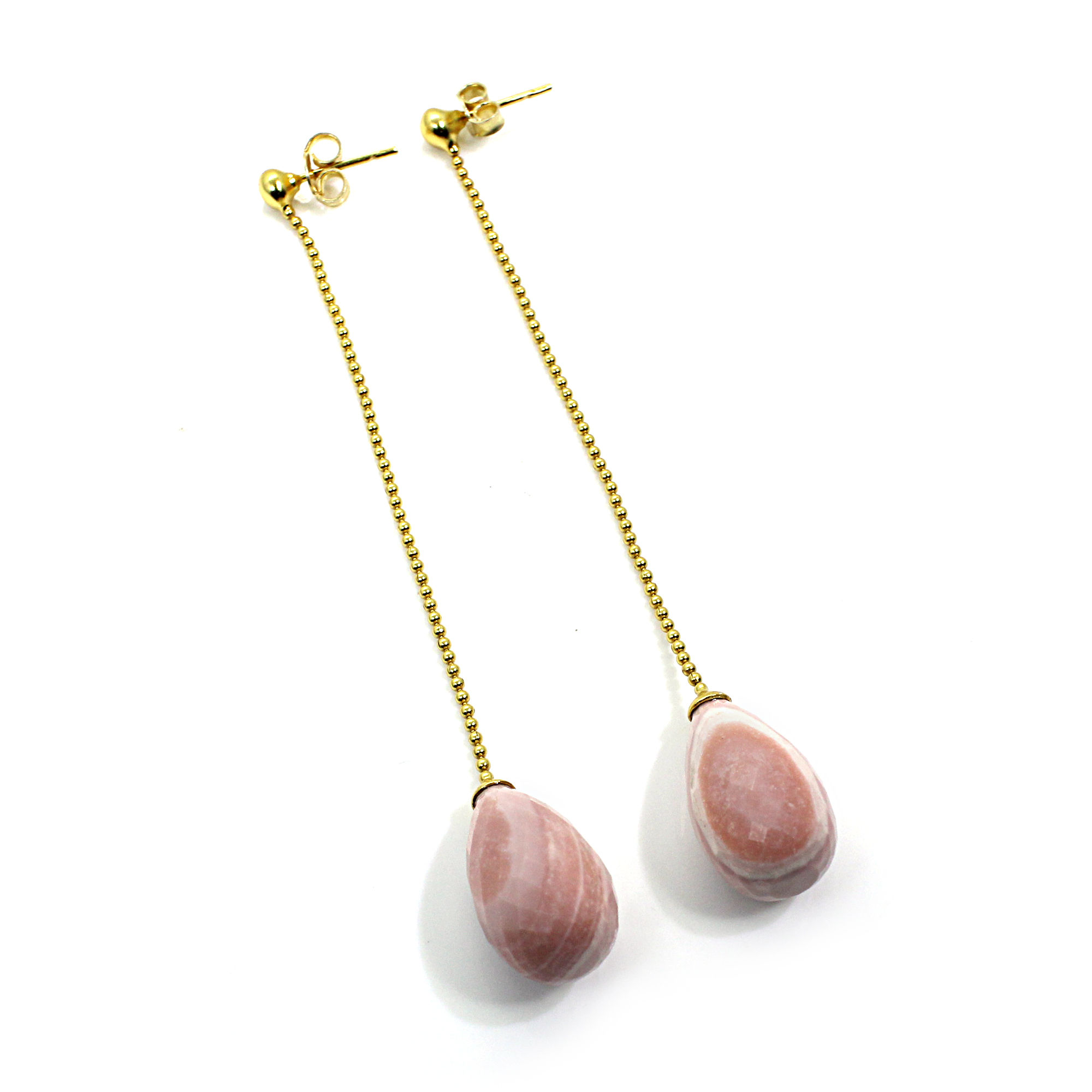 Natural Pink Opal 925 Silver Gold Plated Earrings