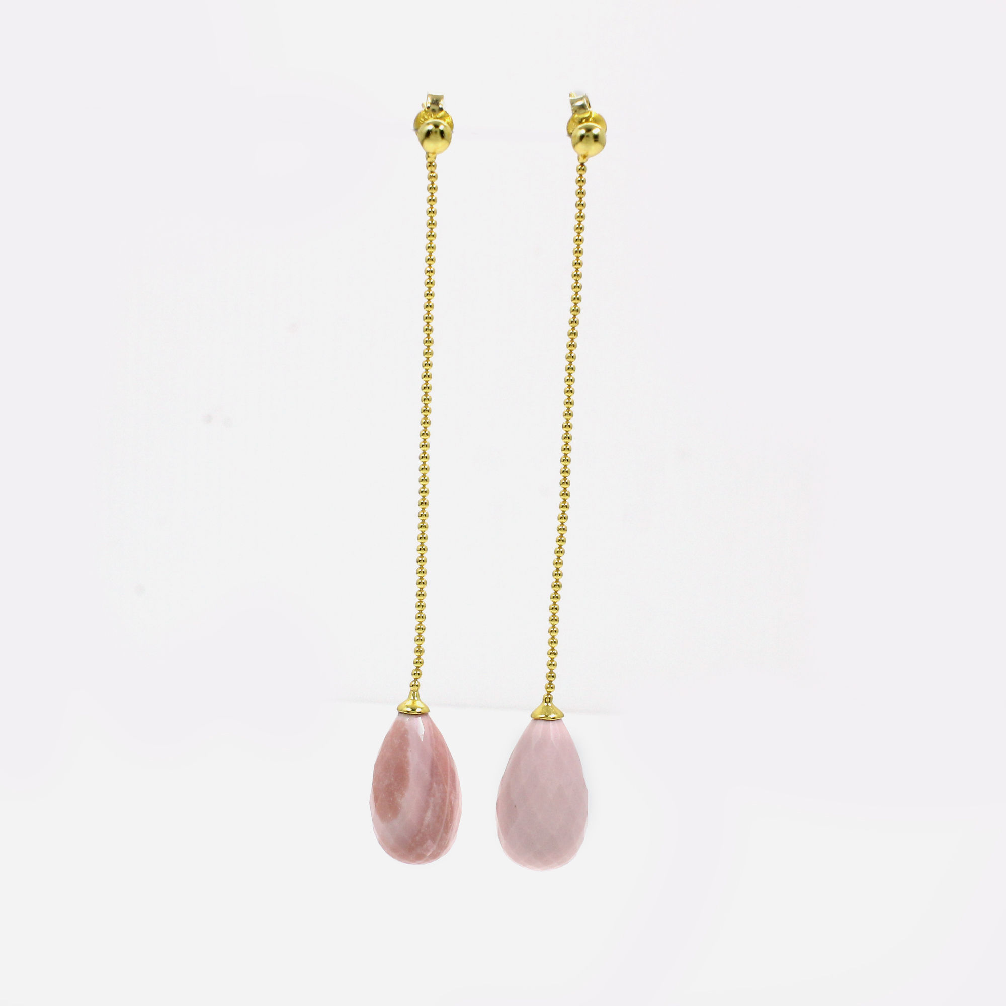 Natural Pink Opal 925 Silver Gold Plated Earrings