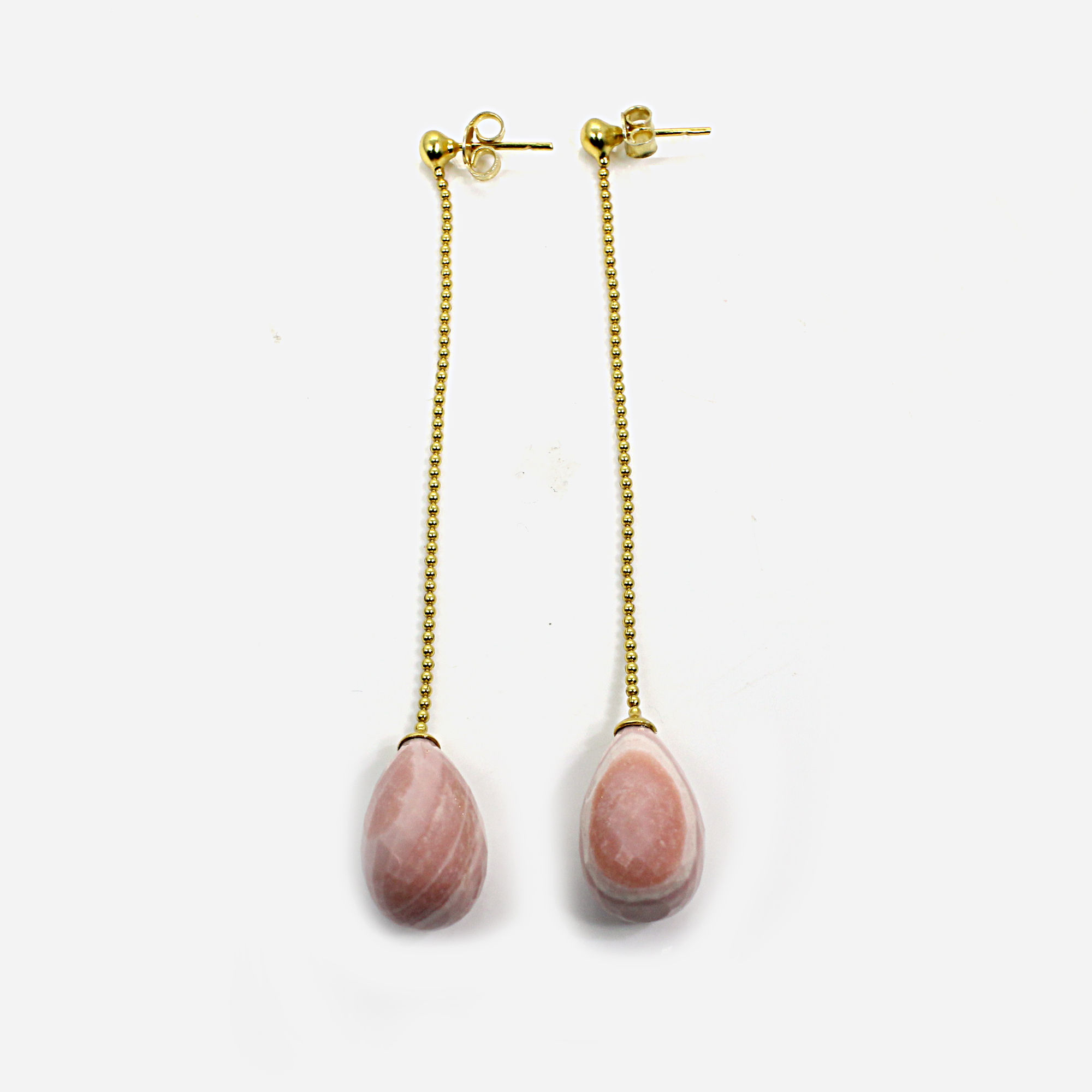Natural Pink Opal 925 Silver Gold Plated Earrings