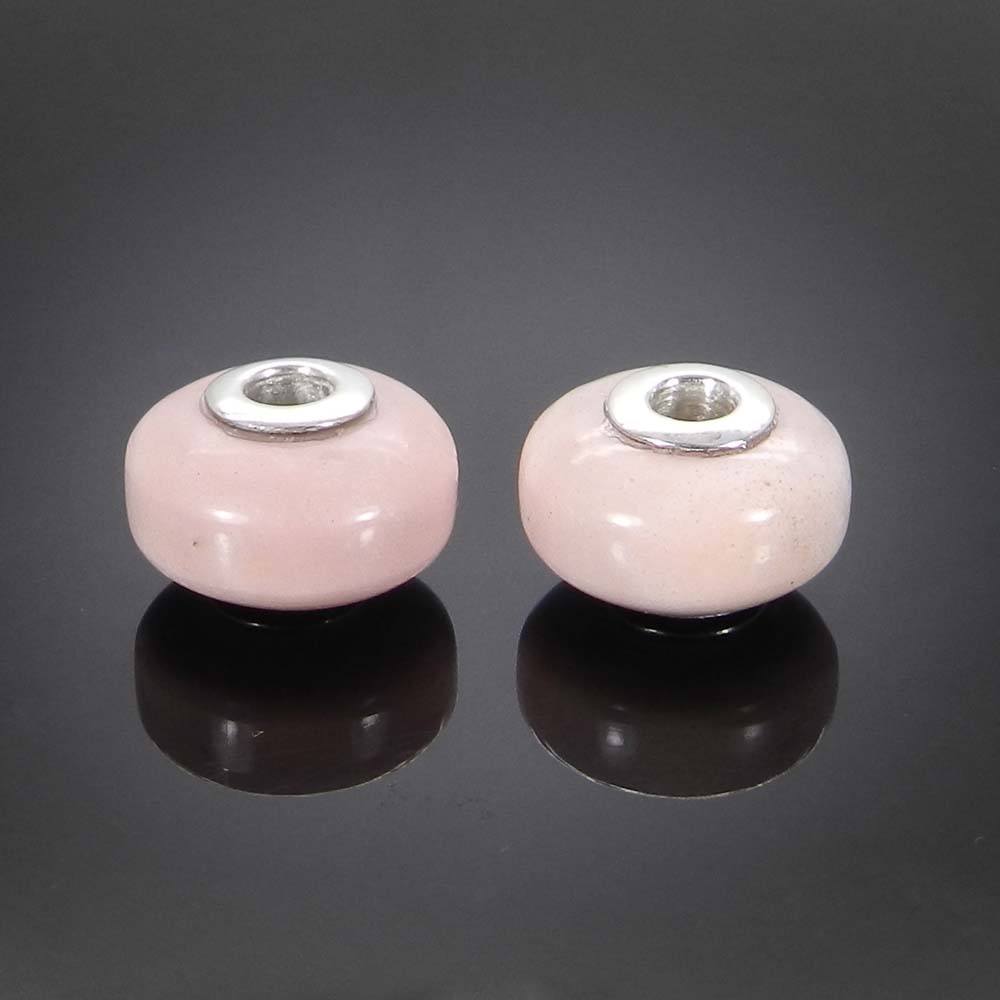 Natural Pink Opal big hole gemstone silver core beads for Jewelry making