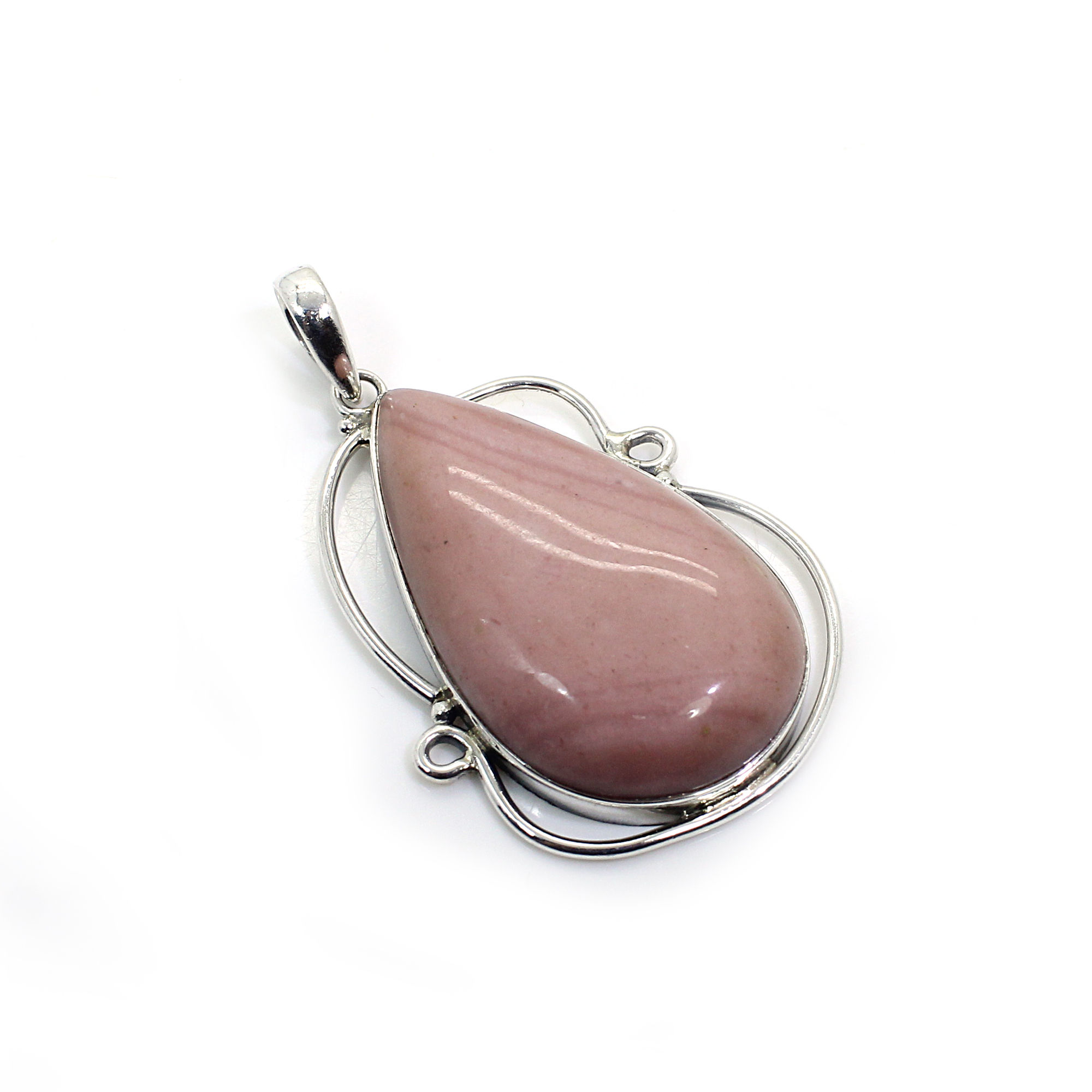 Natural Pink Opal Sterling Silver Filigree Designer Pendant