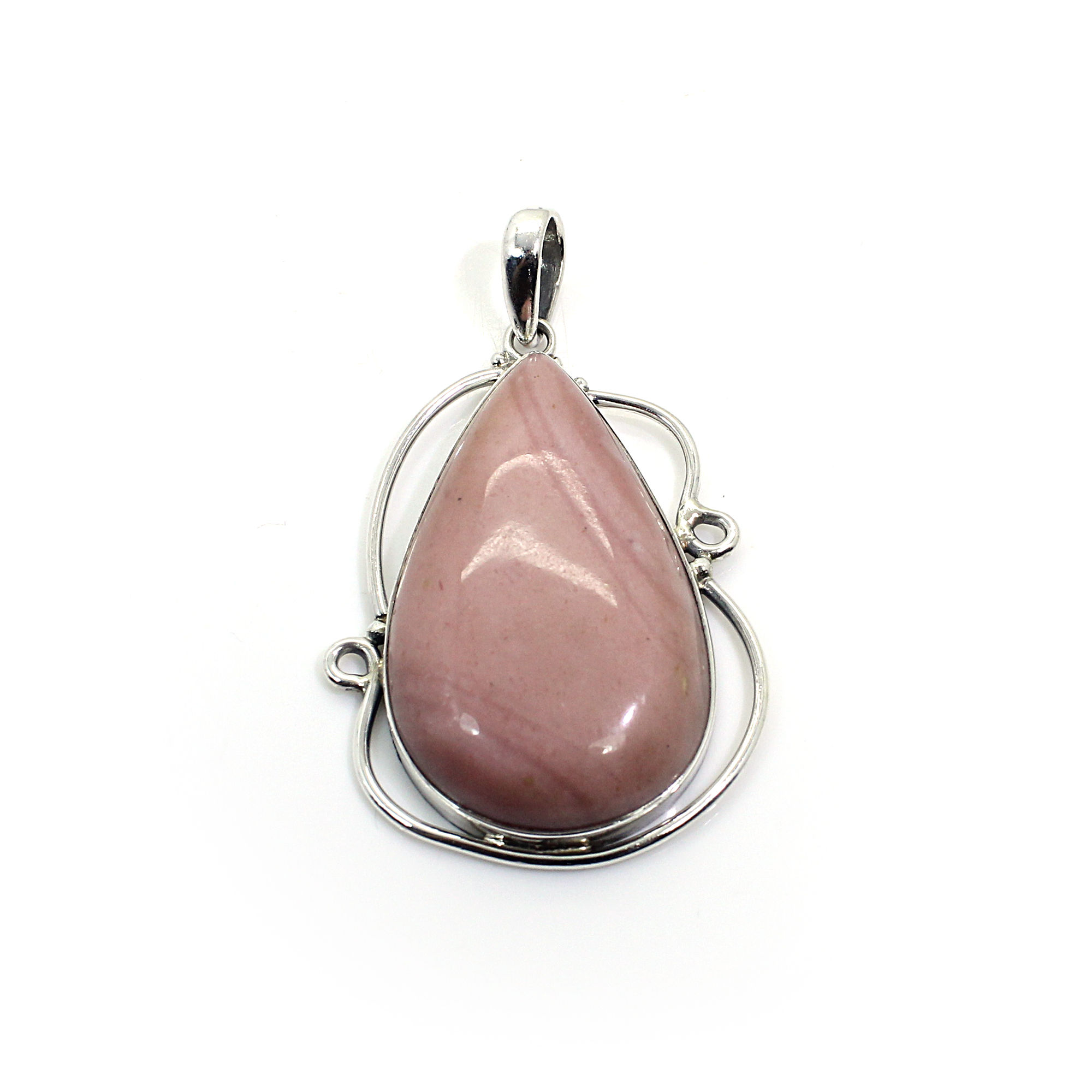 Natural Pink Opal Sterling Silver Filigree Designer Pendant